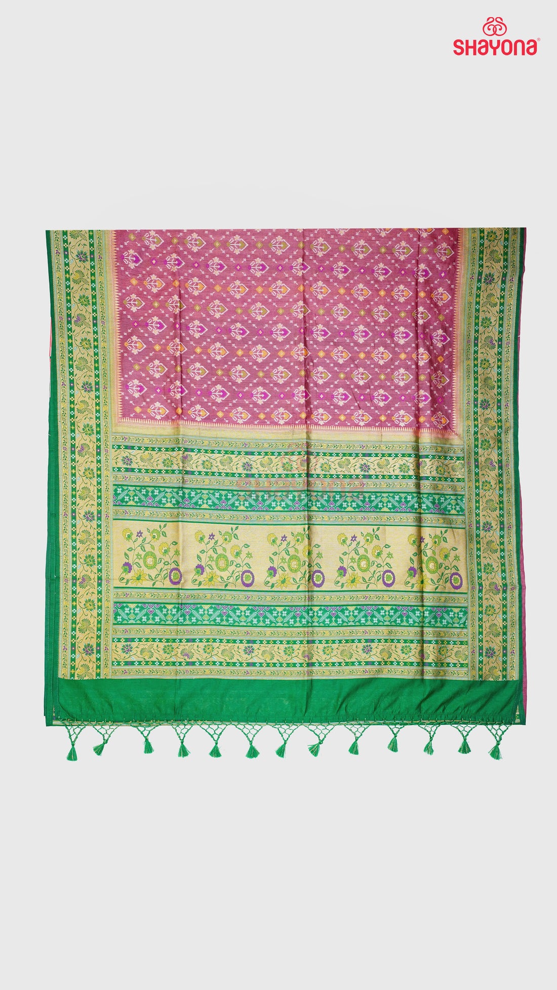 Onion & Green coloured Ghicha Art Silk Saree