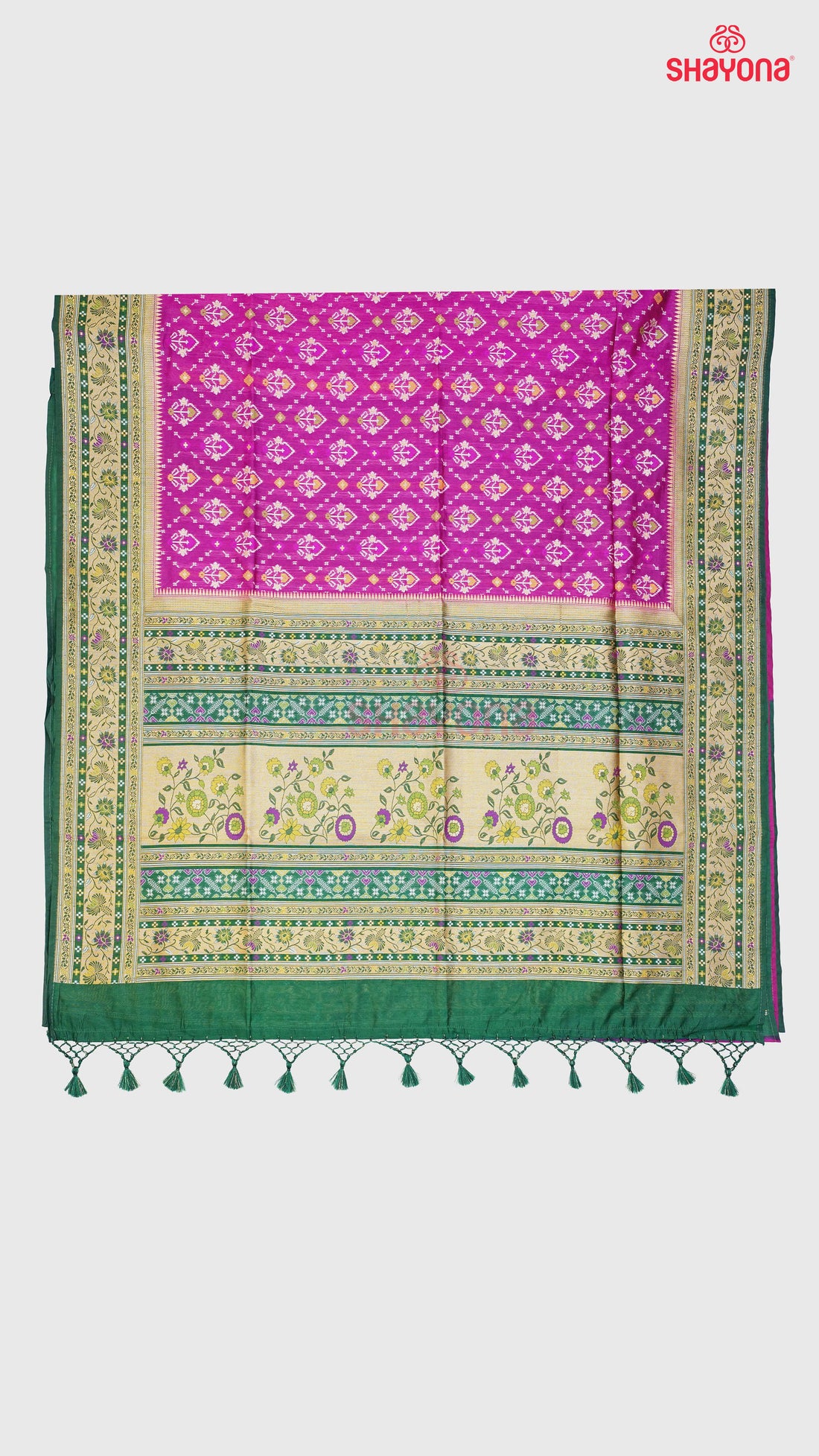 Dark Violet Red & Pomona Green Ghicha Art Silk Saree