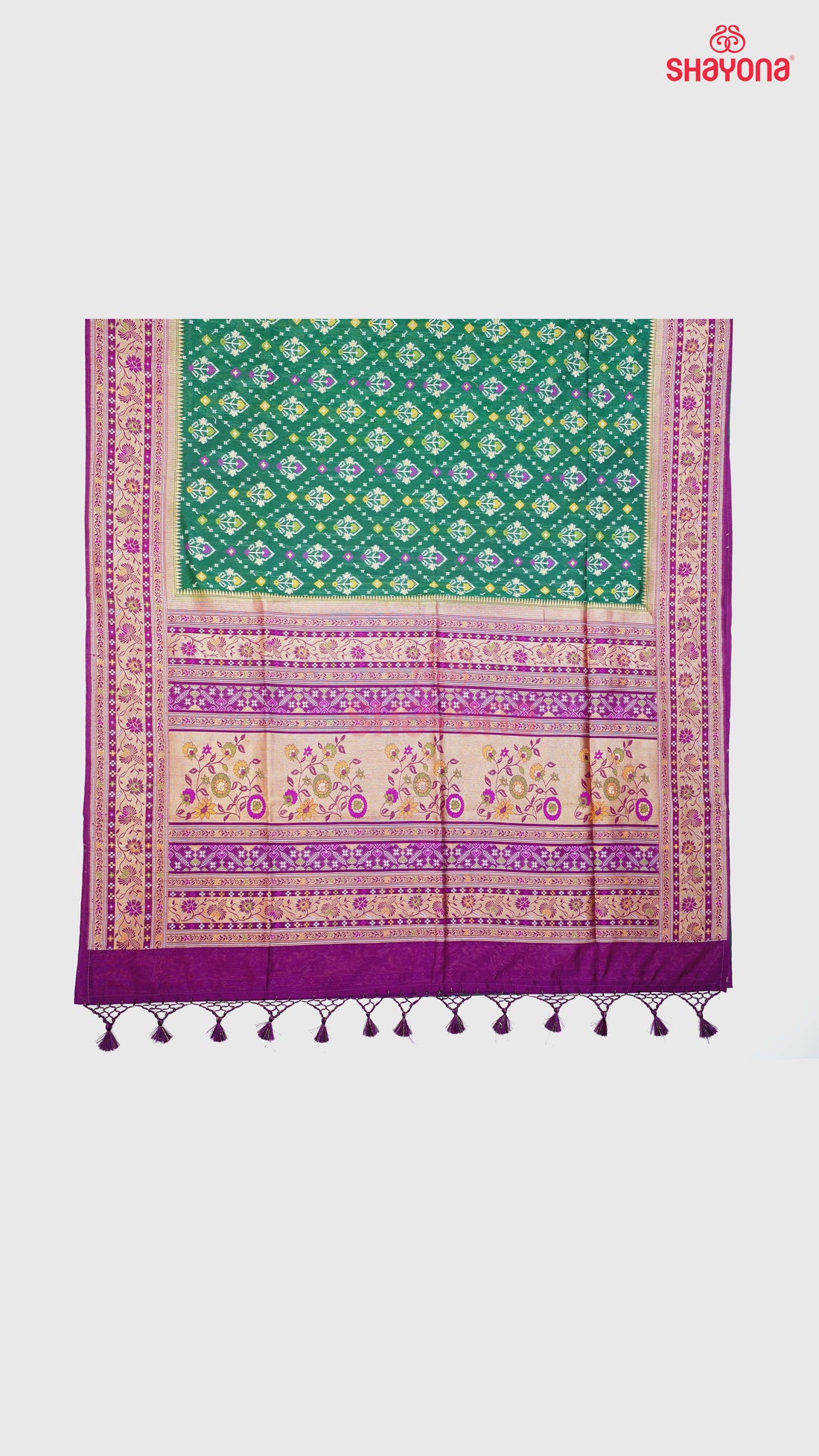 Pomona Green & Dark Purple Ghicha Art Silk Saree