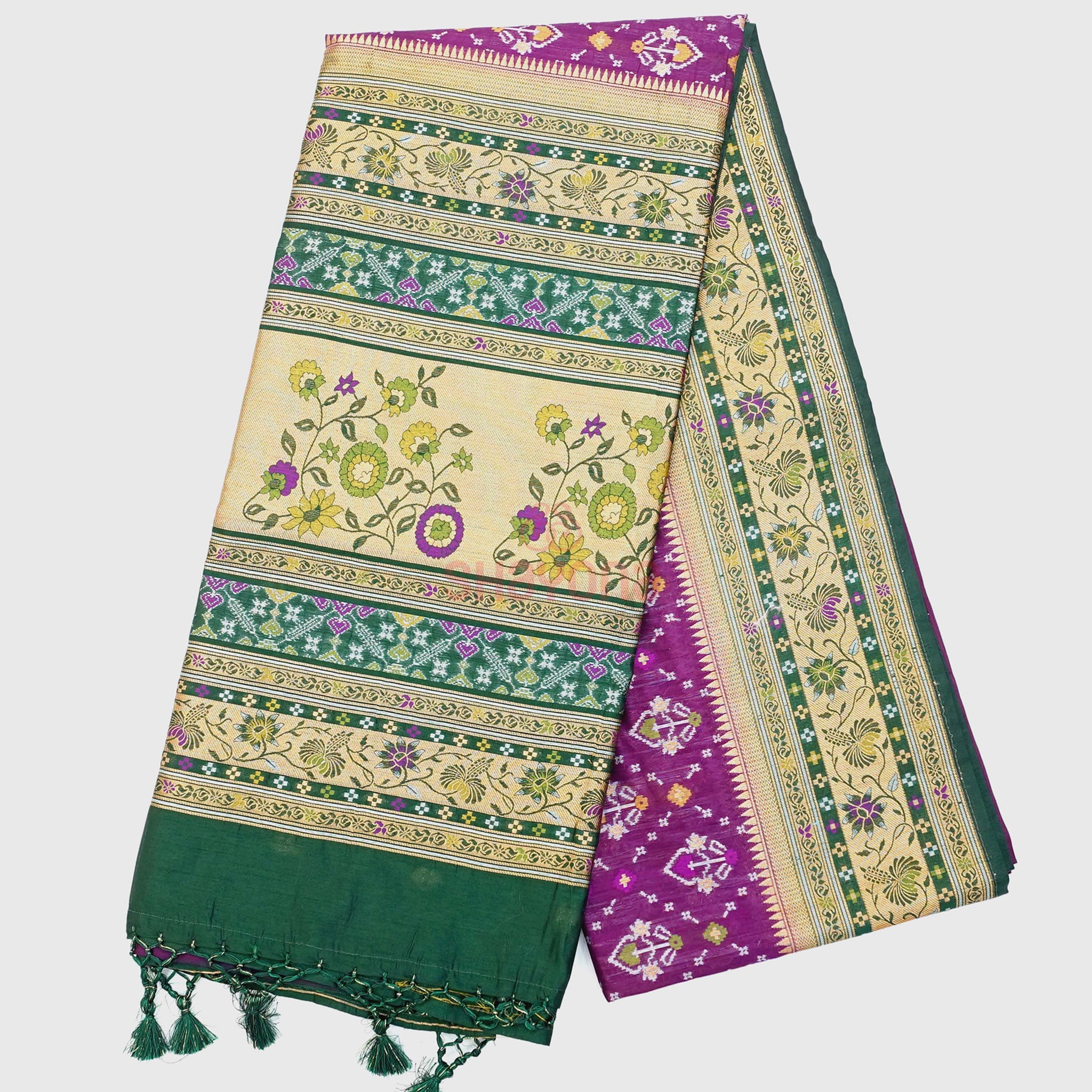 Dark Purple & Pomona Green Ghicha Art Silk Saree