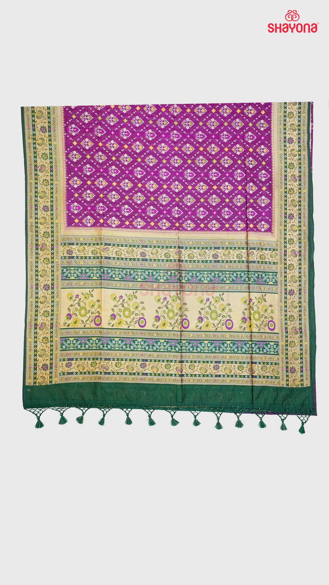 Dark Purple & Pomona Green Ghicha Art Silk Saree