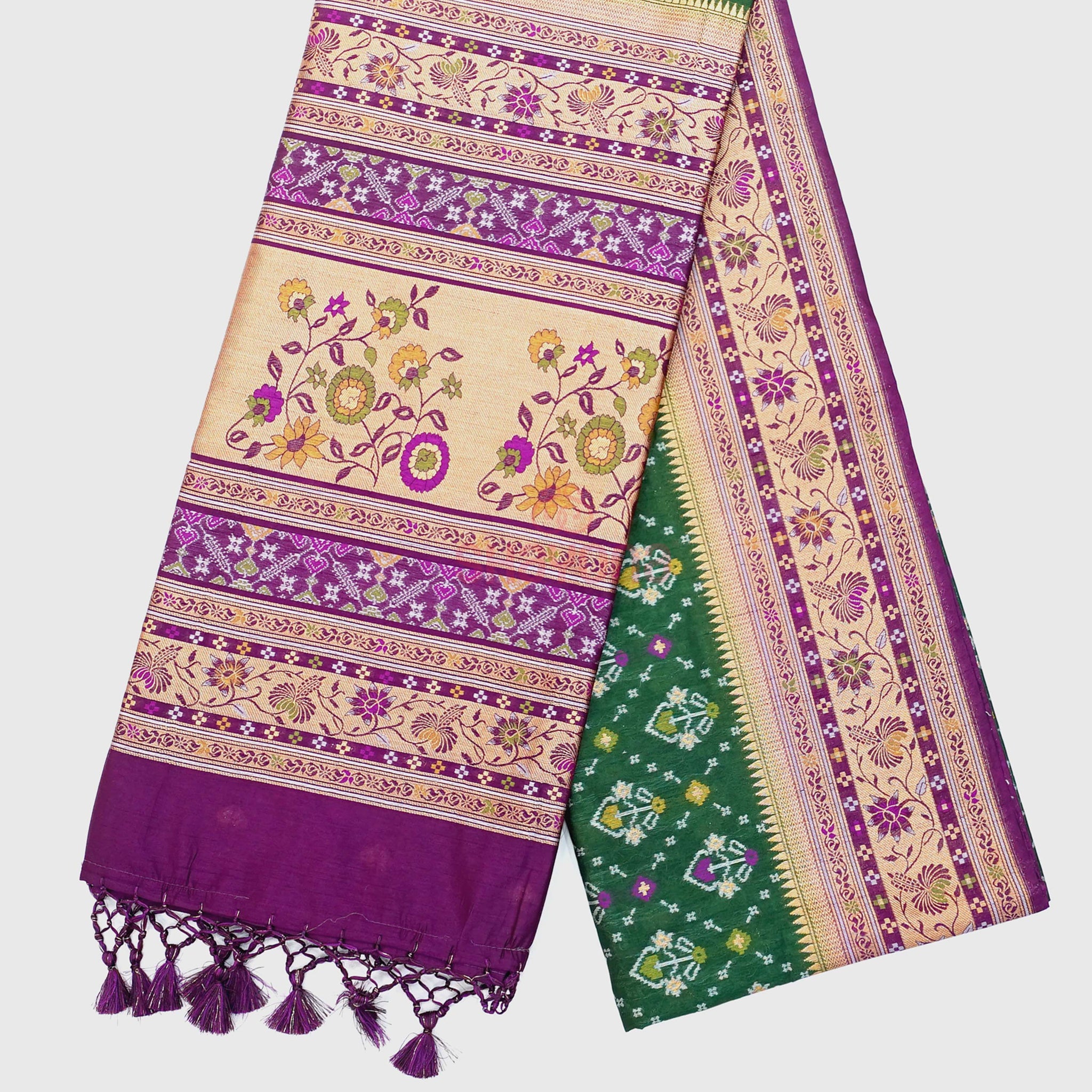 Dark Green & Dark Purple Ghicha Art Silk Saree