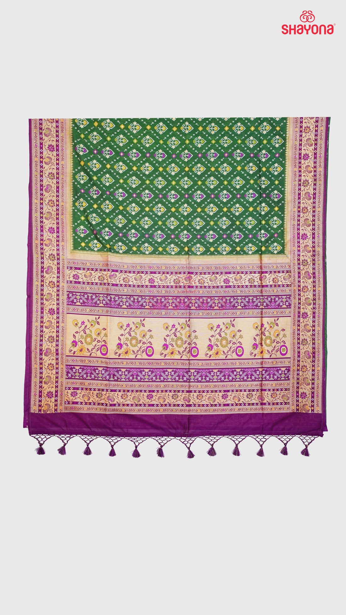 Dark Green & Dark Purple Ghicha Art Silk Saree
