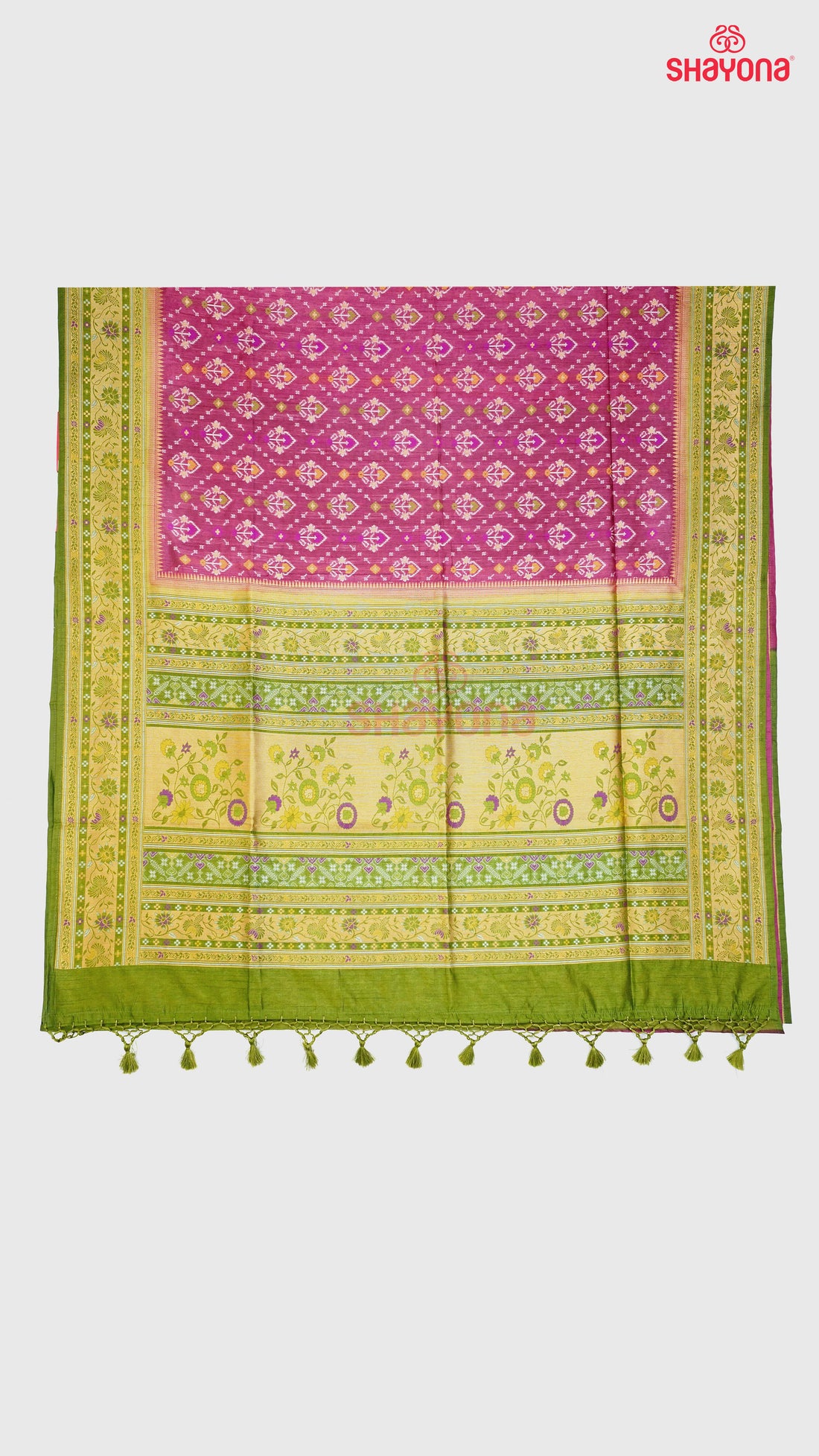 Onion & Dark Mehendi Green Ghicha Art Silk Saree with Minakari Work