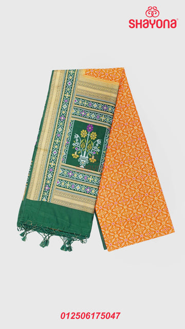 Orange & Pomona Green Ghicha Art Silk Saree