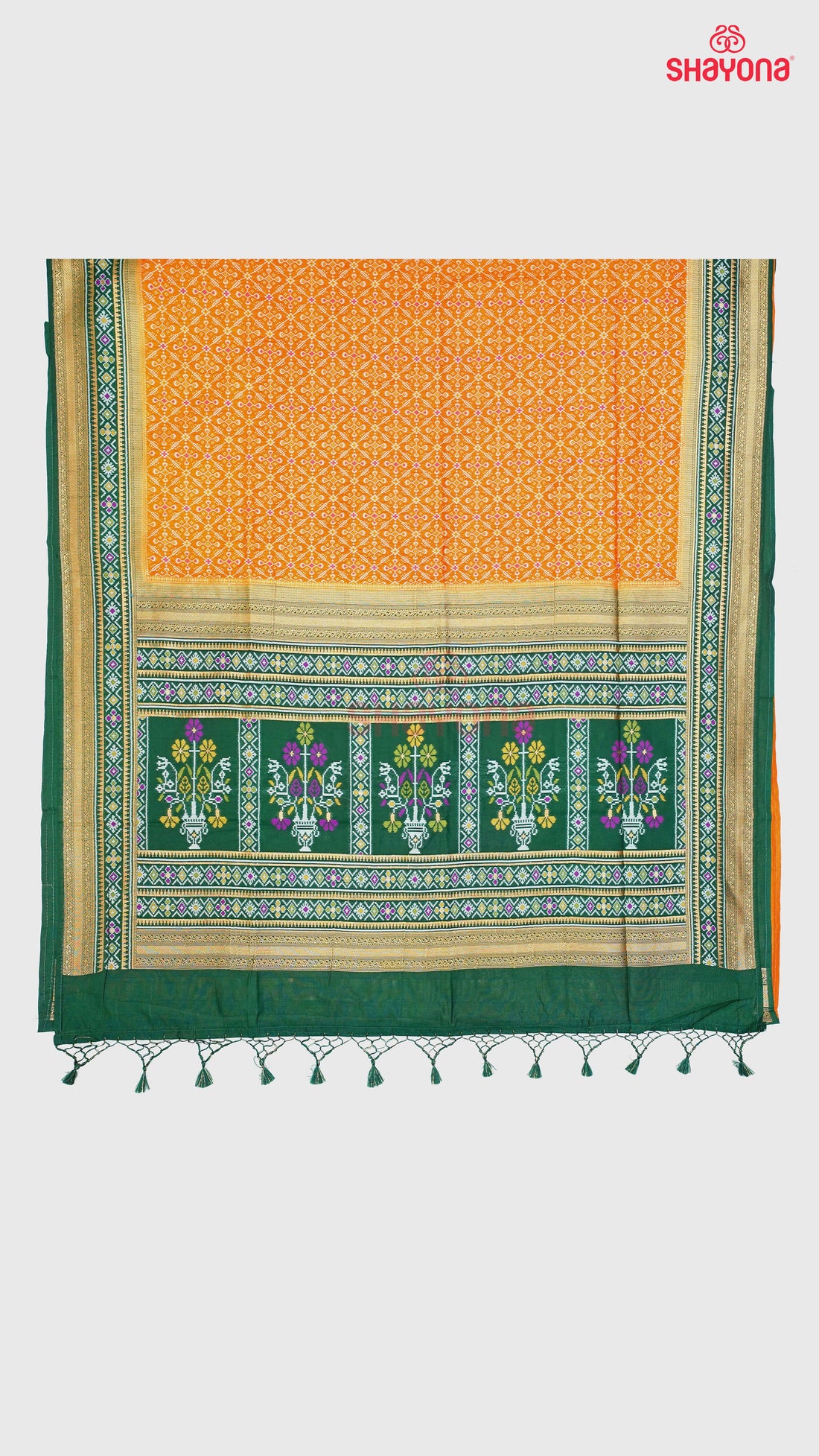 Orange & Pomona Green Ghicha Art Silk Saree