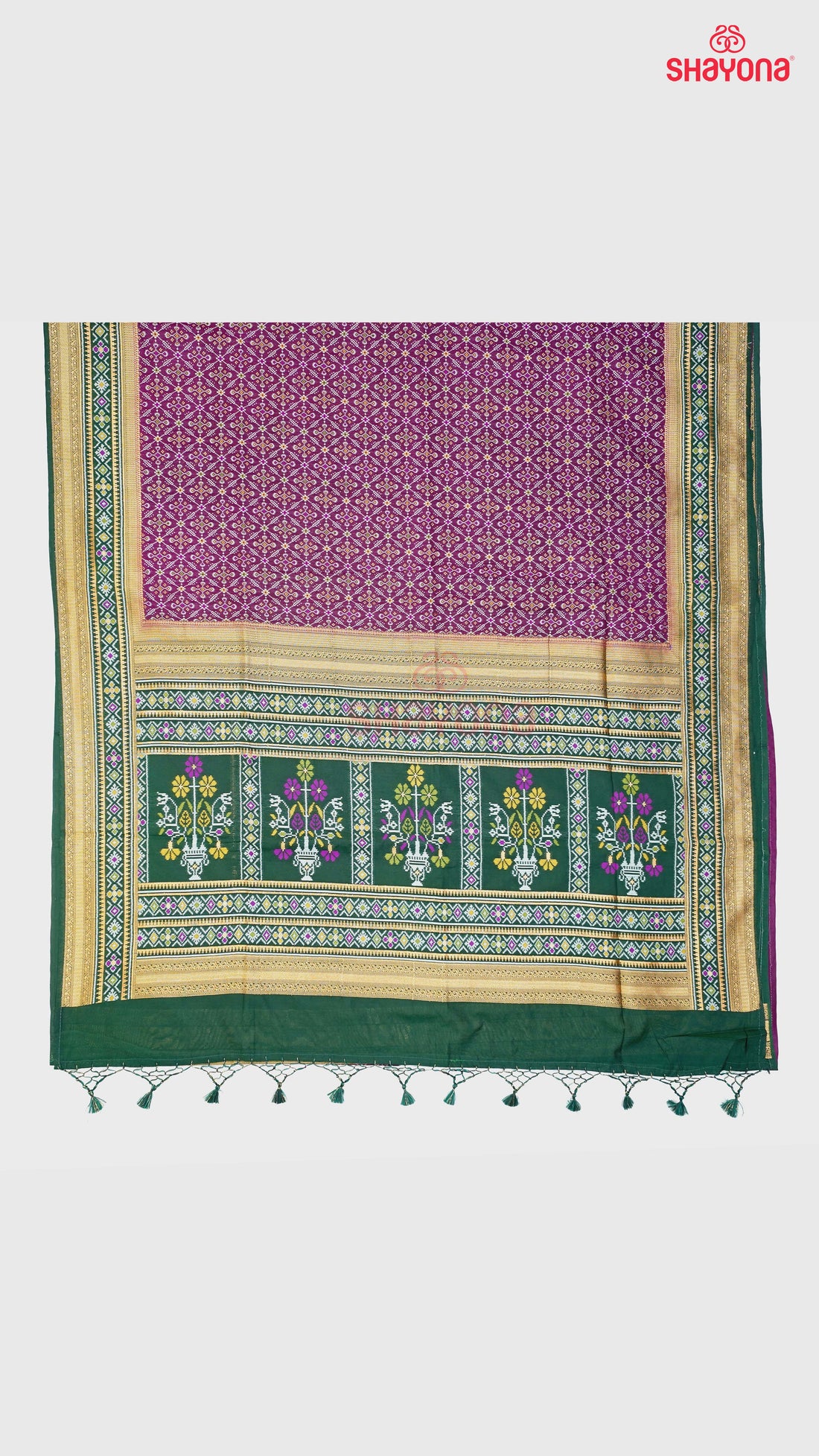 Dark Purple & Pomona Green Ghicha Art Silk Saree