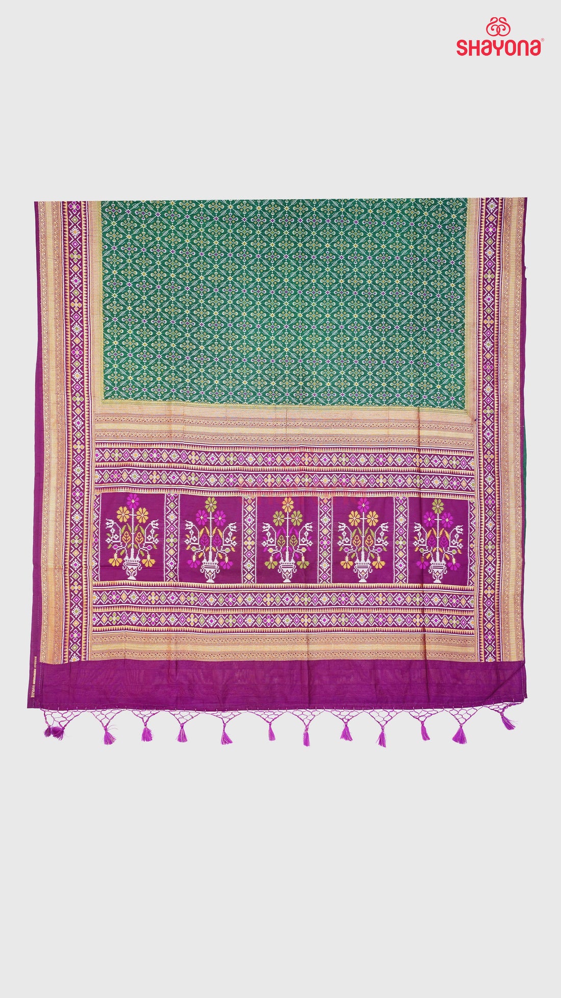 Pomona Green & Dark Purple Ghicha Art Silk Saree: