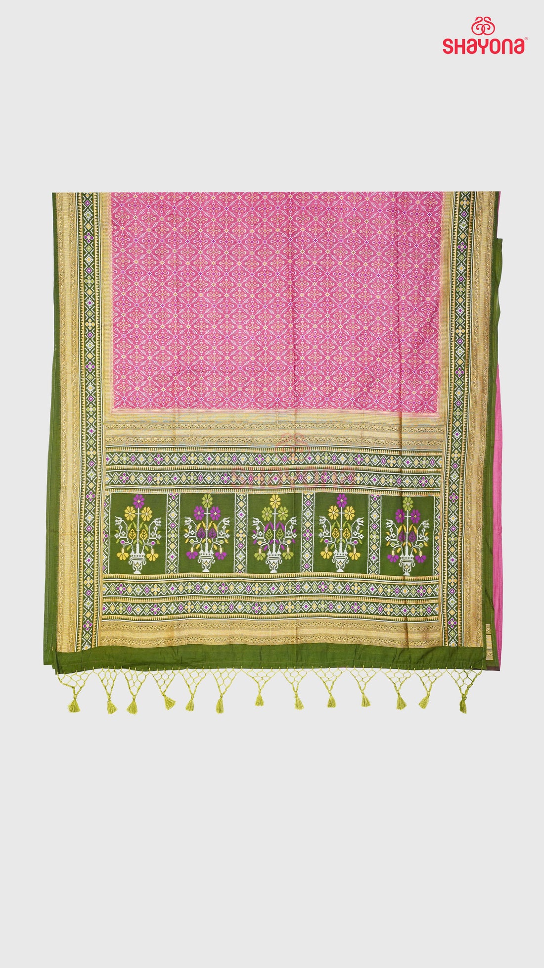 Onion & Dark Green Ghicha Art Silk Saree