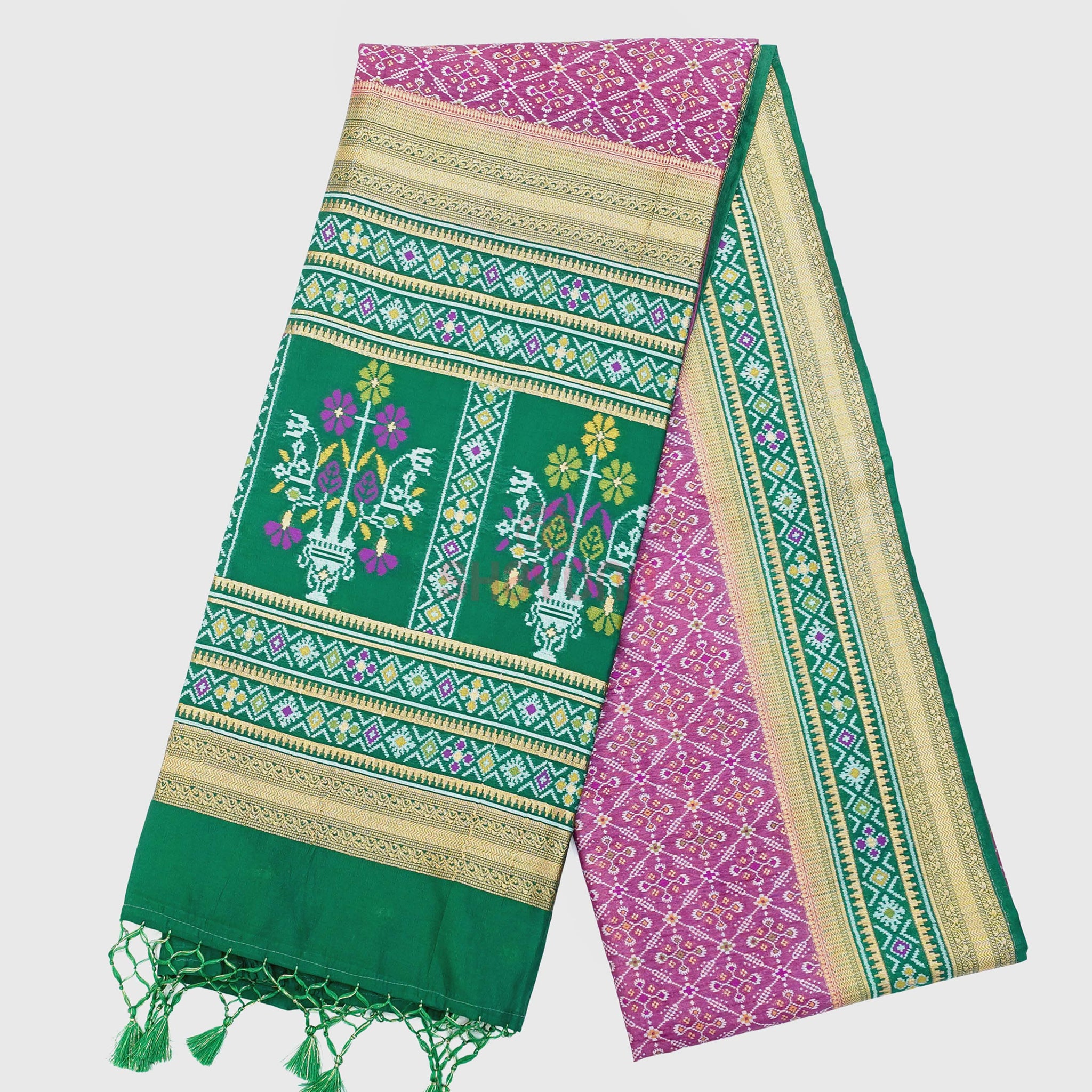 Dark Pink & Dark Green Ghicha Art Silk Saree