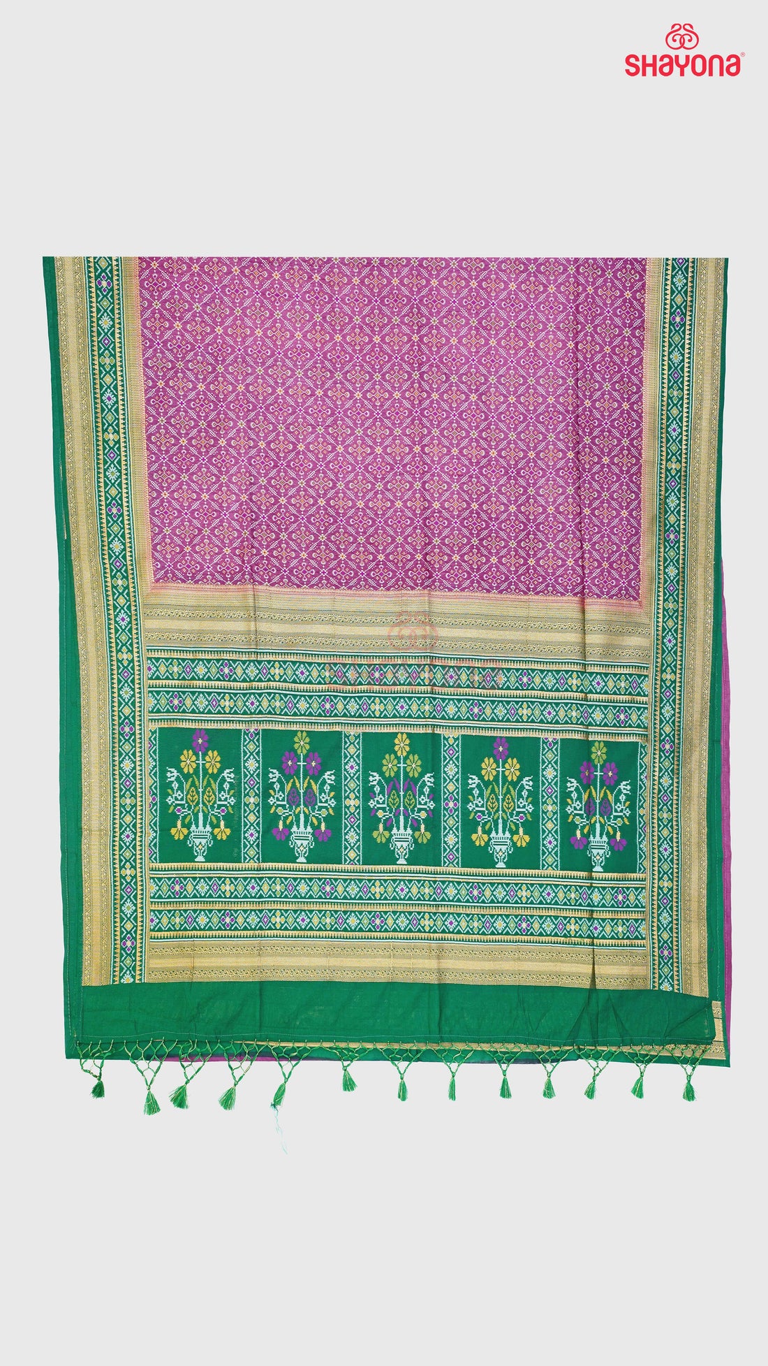 Dark Pink & Dark Green Ghicha Art Silk Saree