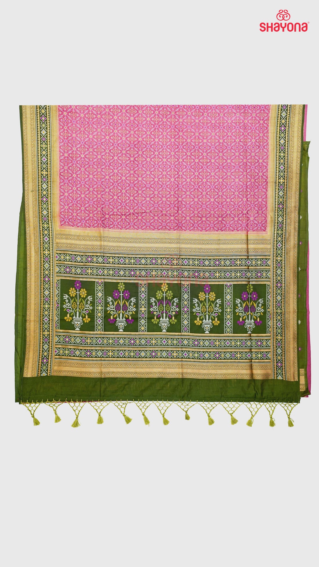 Onion & Dark Green Ghicha Art Silk Saree
