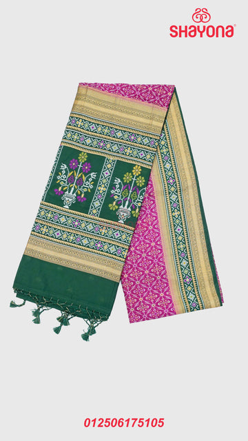 Dark Violet Red & Pomona Green Ghicha Art Silk Saree