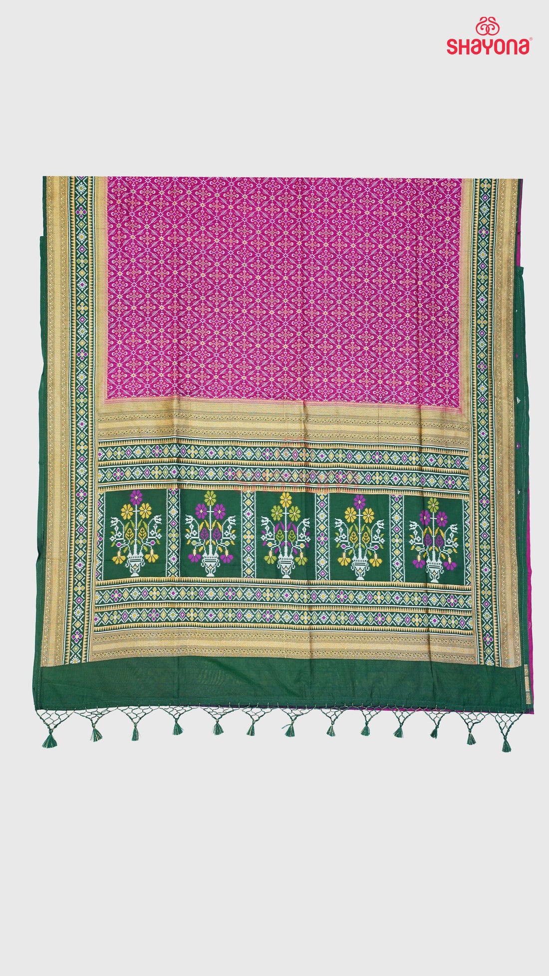 Dark Violet Red & Pomona Green Ghicha Art Silk Saree
