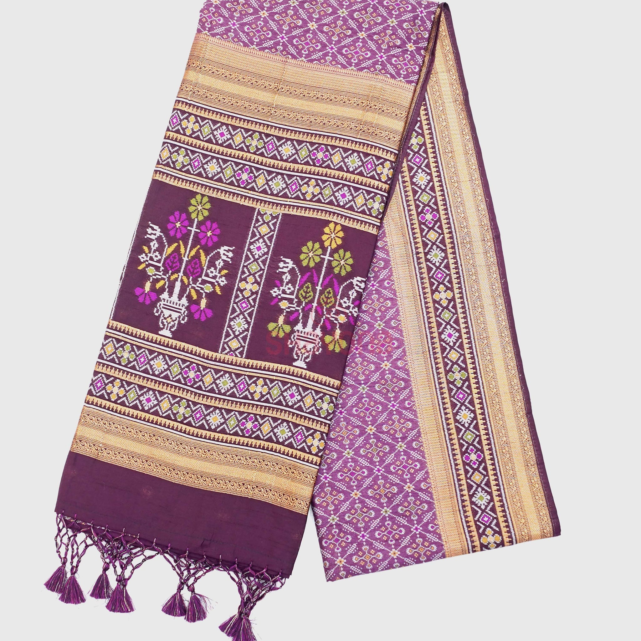 Dark Purple & Wine Ghicha Art Silk Saree