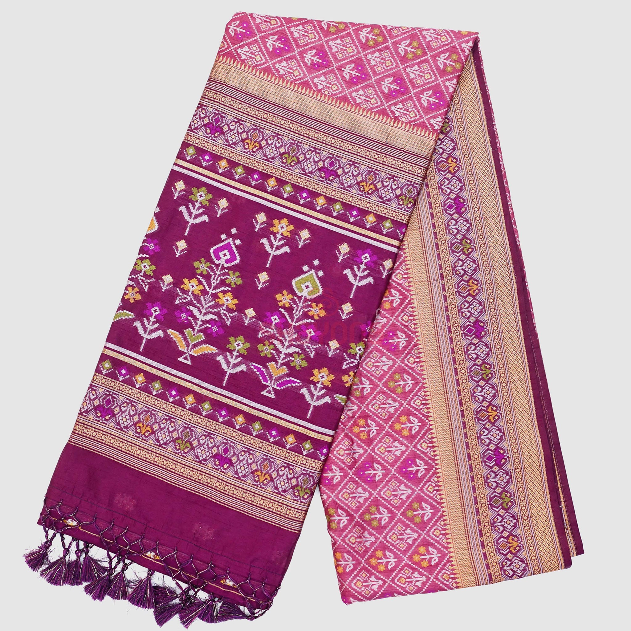 Medium Onion & Dark Purple Ghicha Art Silk Saree