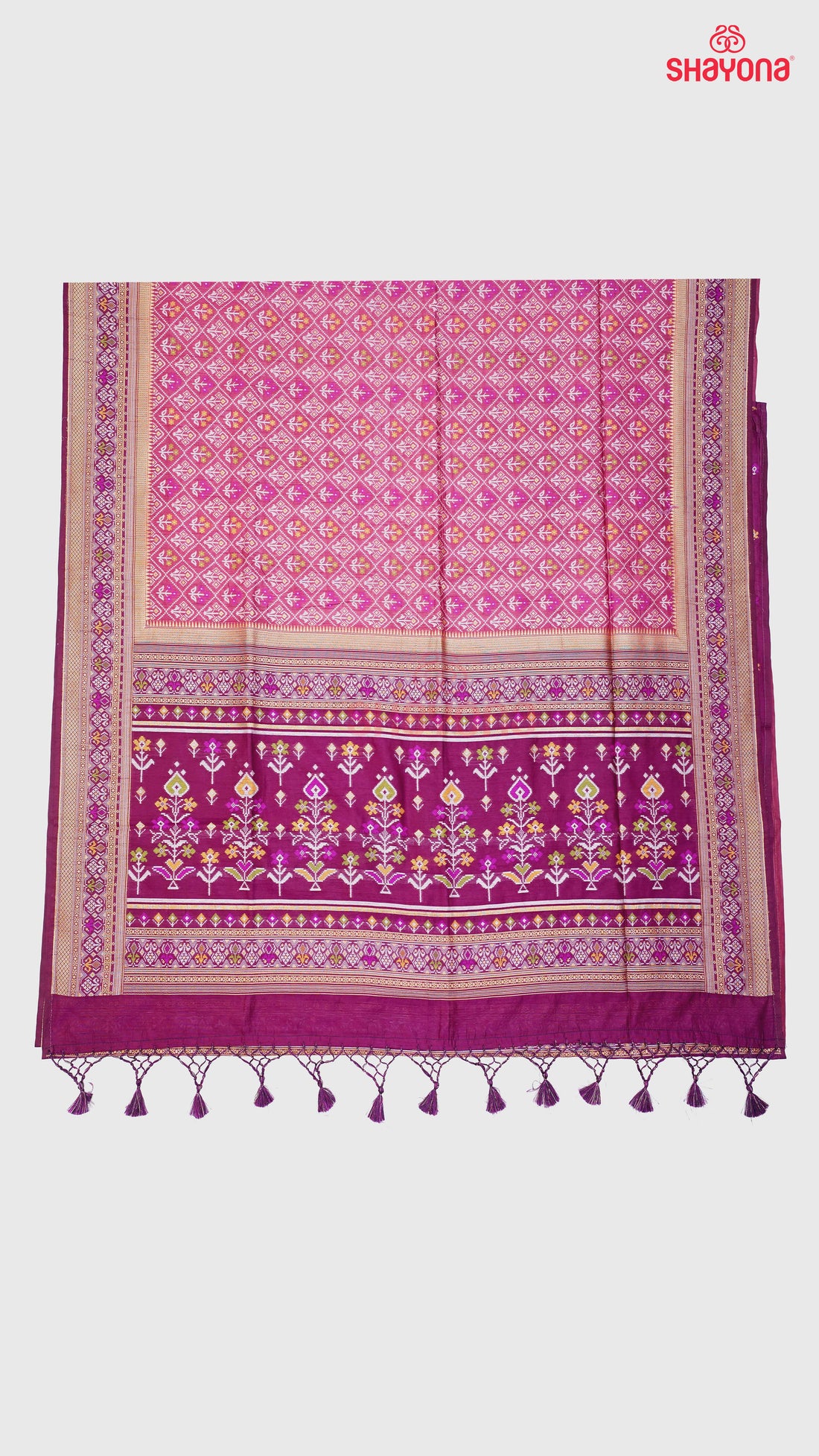 Medium Onion & Dark Purple Ghicha Art Silk Saree