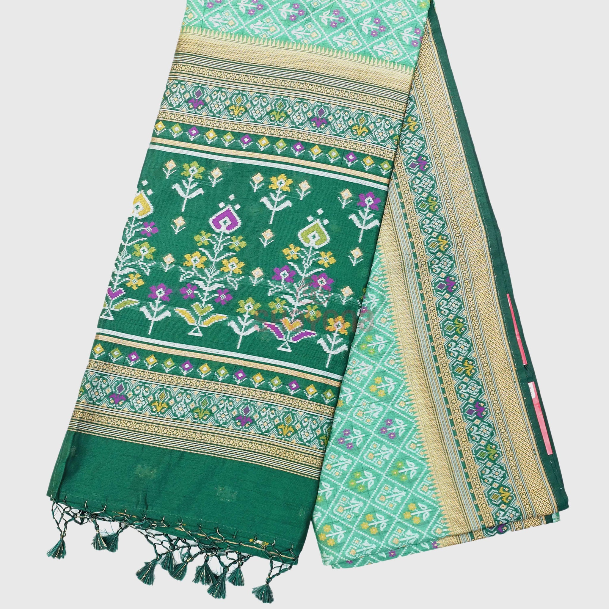 Medium Green & Pomona Green Ghicha Art Silk Saree