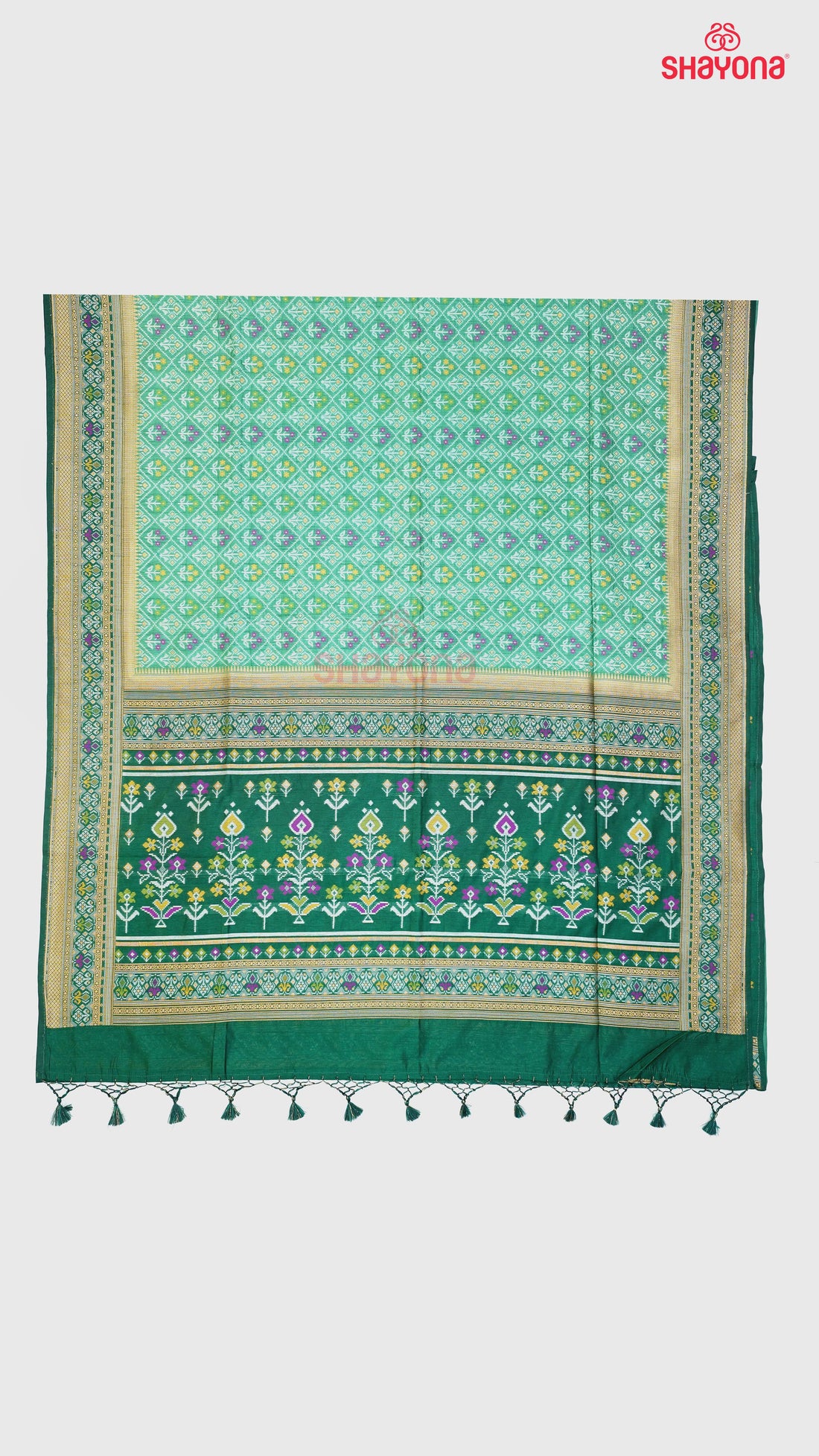 Medium Green & Pomona Green Ghicha Art Silk Saree