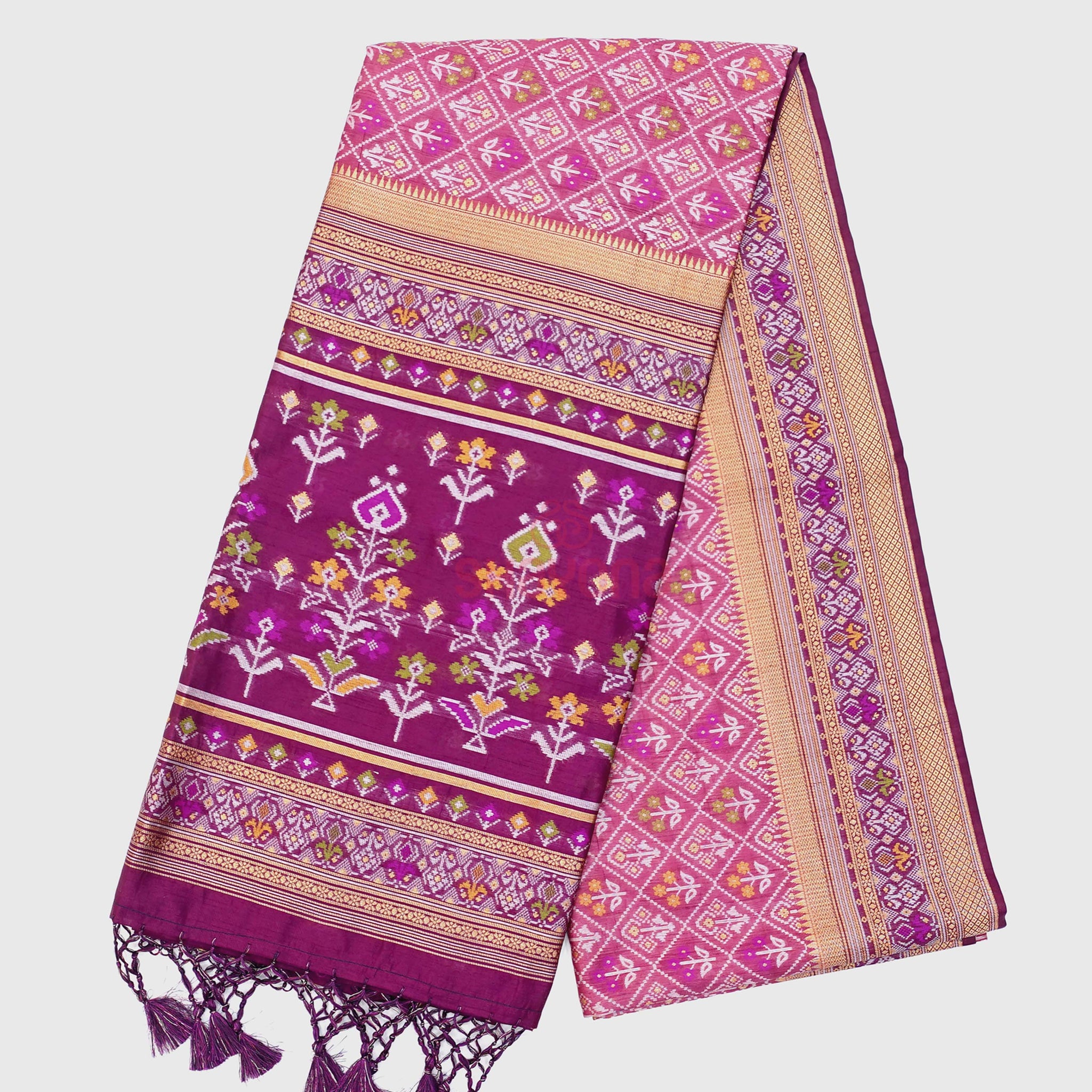 Medium Onion & Dark Purple Ghicha Art Silk Saree