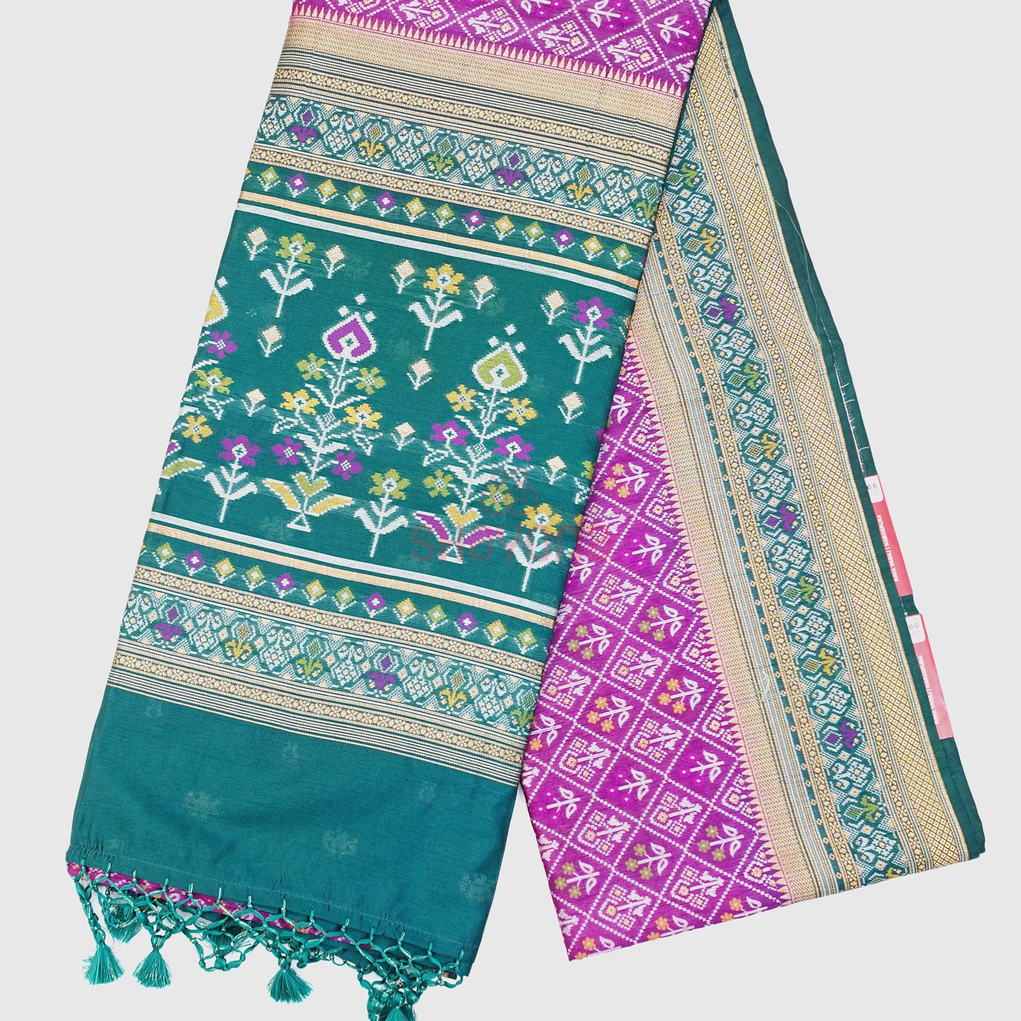Purple & Deep Steel Blue Ghicha Art Silk Saree