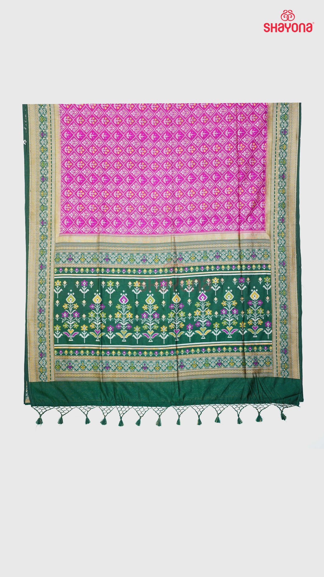 Dark Violet Red & Pomona Green Ghicha Art Silk Saree