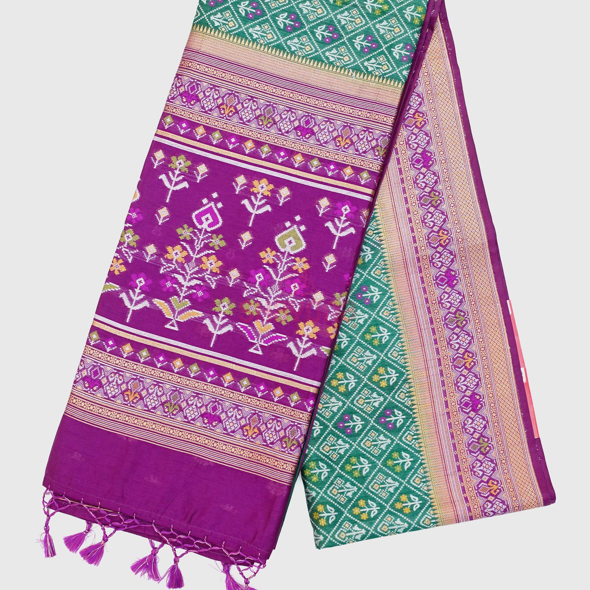 Pomona Green & Dark Purple Ghicha Art Silk Saree