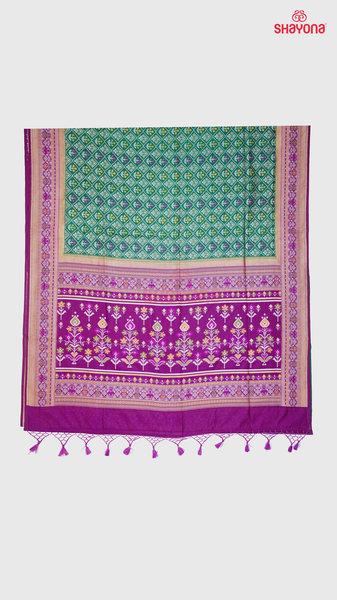 Pomona Green & Dark Purple Ghicha Art Silk Saree