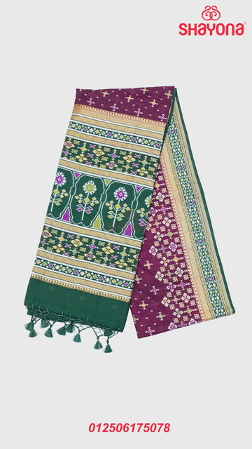 Wine & Pomona Green Ghicha Art Silk Saree