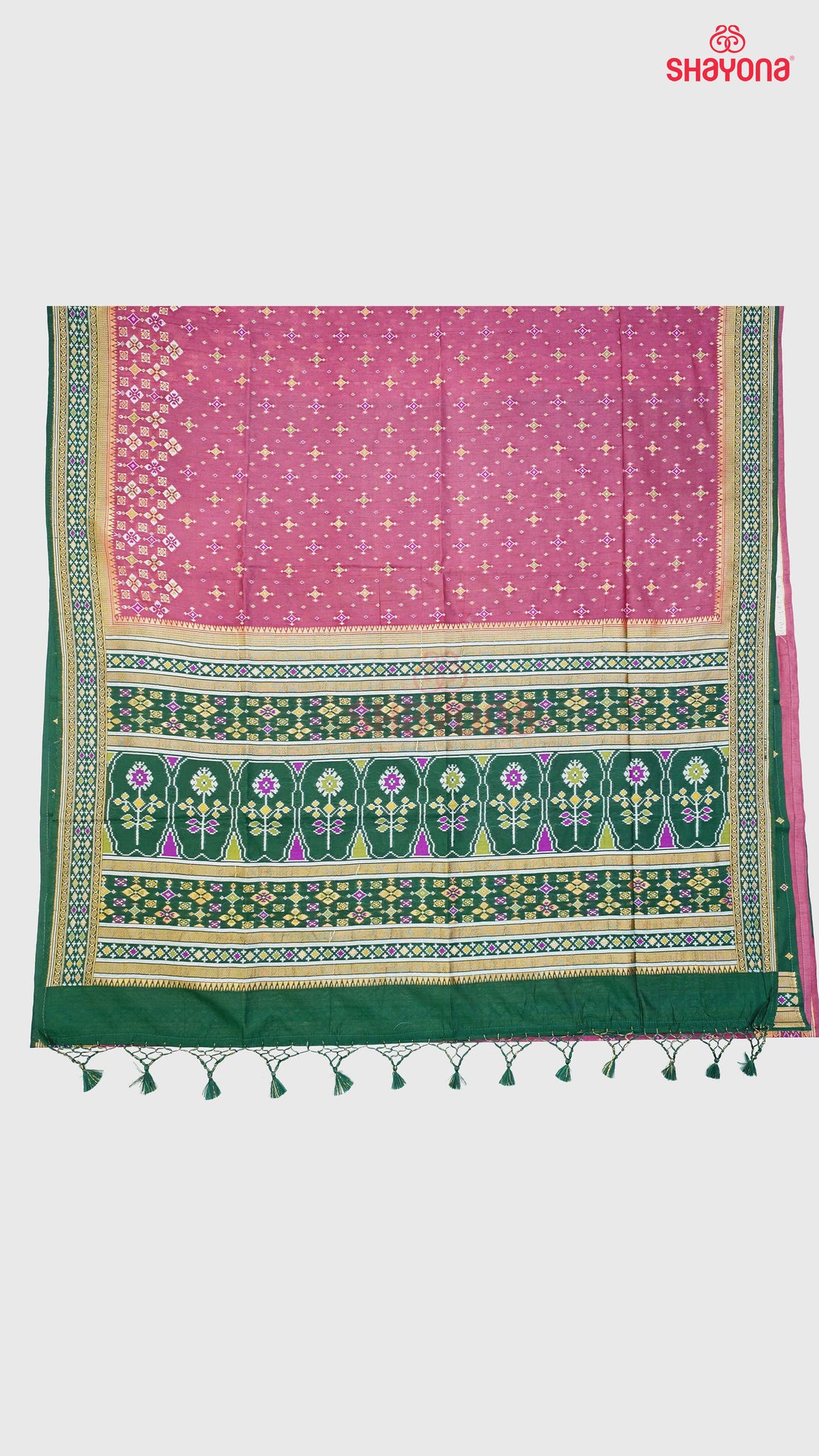 Medium Onion & Pomona Green Ghicha Art Silk Saree