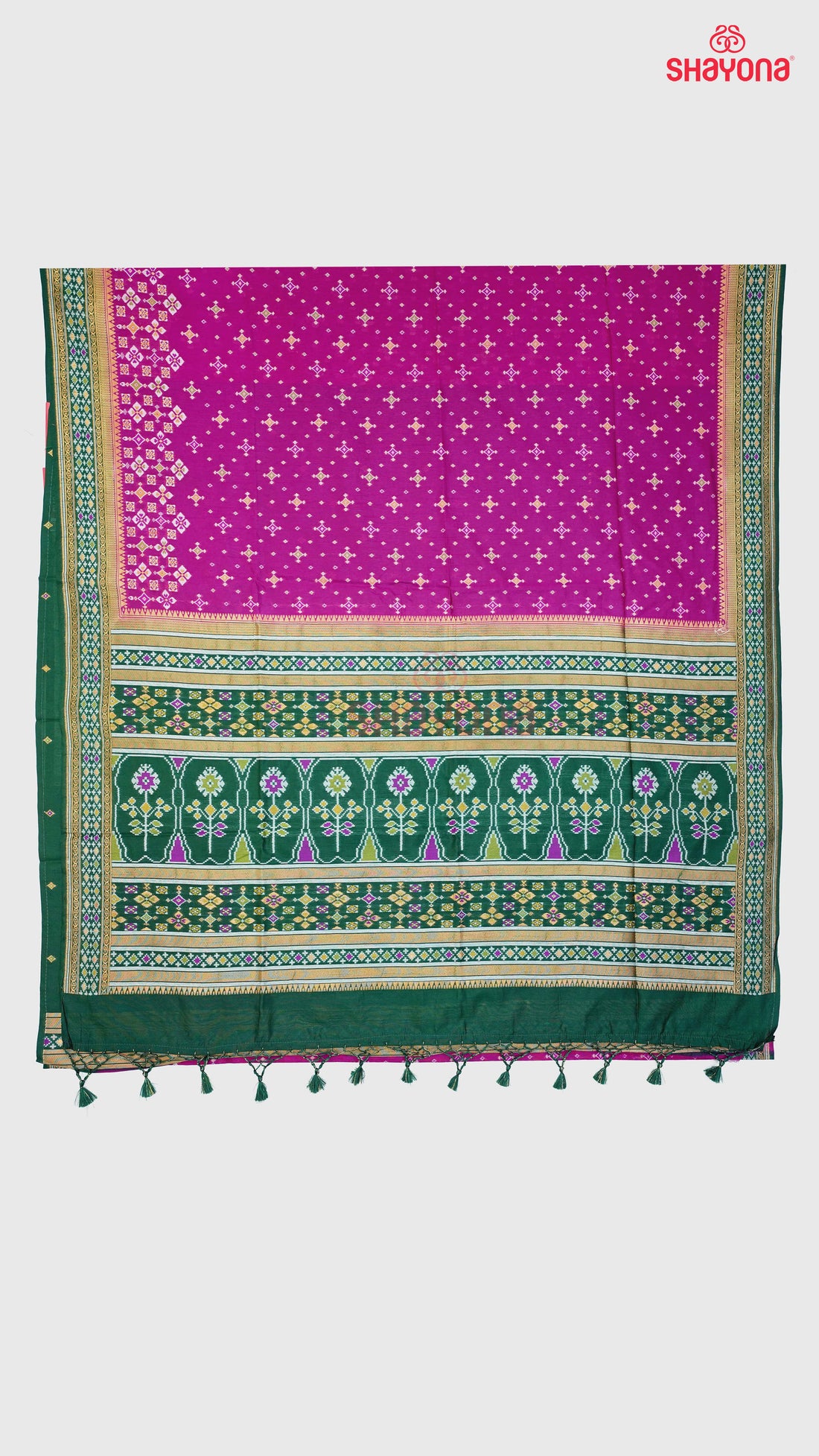 Violet Red & Pomona Green Ghicha Art Silk Saree