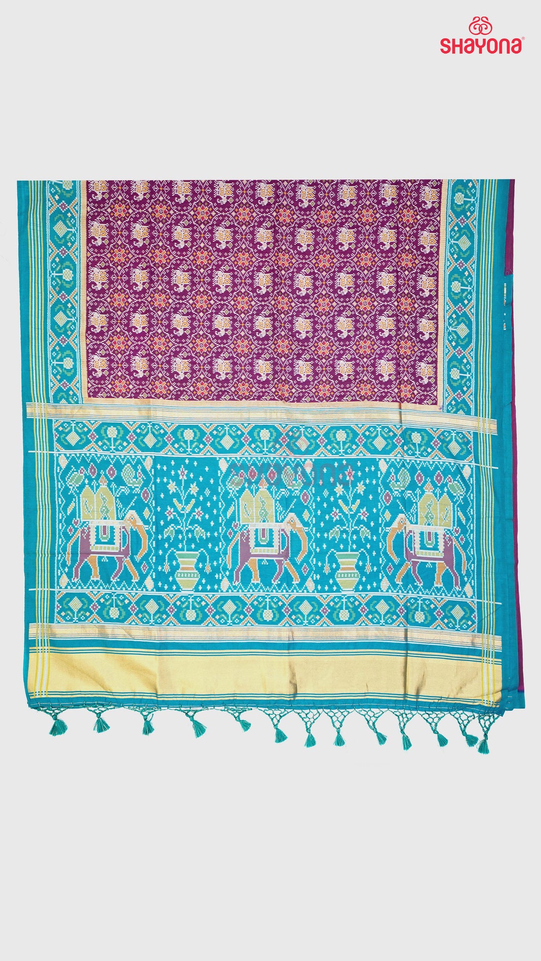 Dark Purple & Dark Deep Sky Blue Ghicha Art Silk Saree