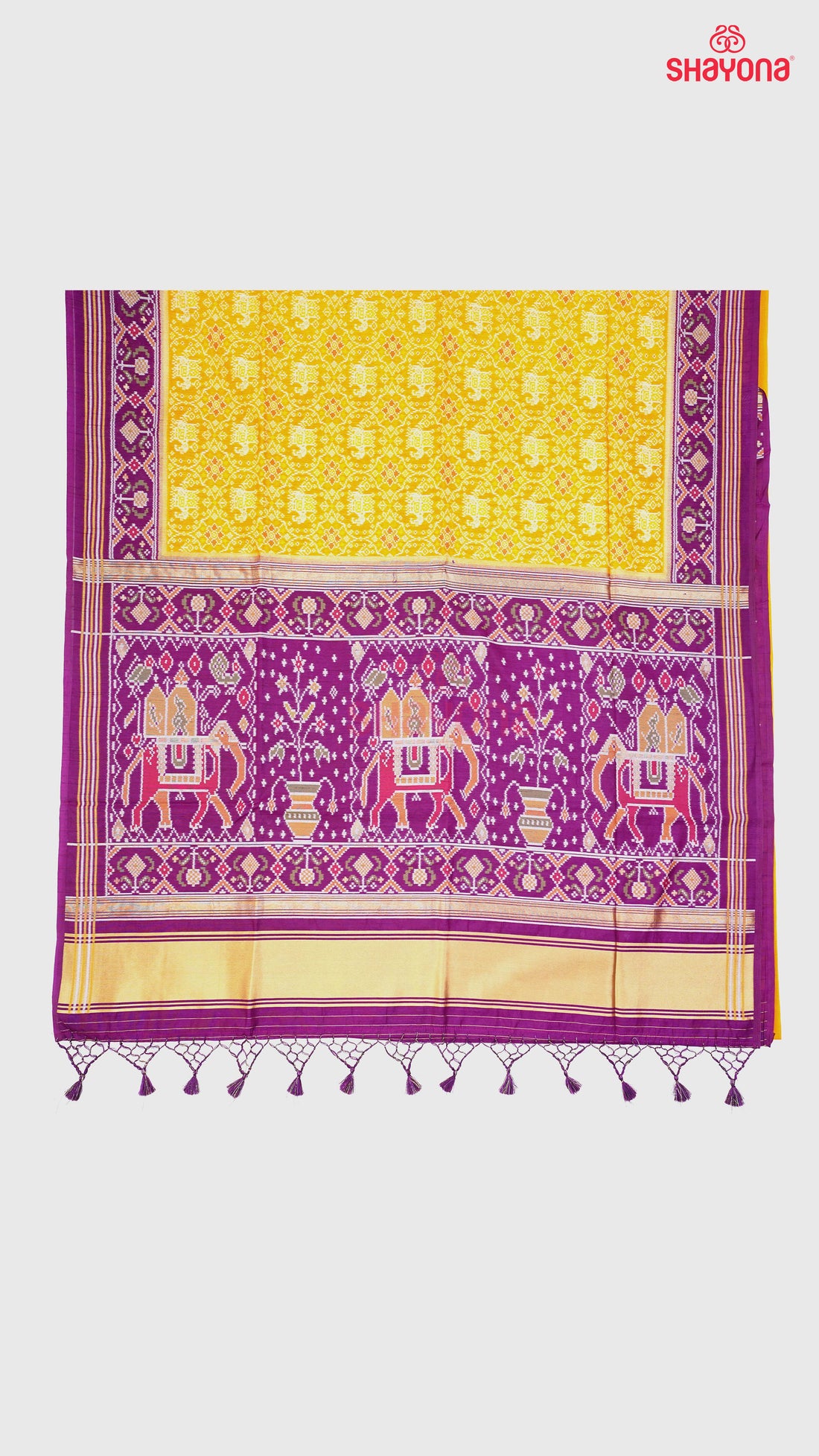 Mustard & Dark Purple Ghicha Art Silk Saree