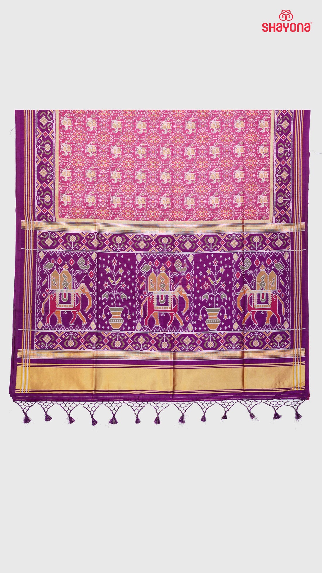 Medium Onion & Dark Purple Ghicha Art Silk Saree
