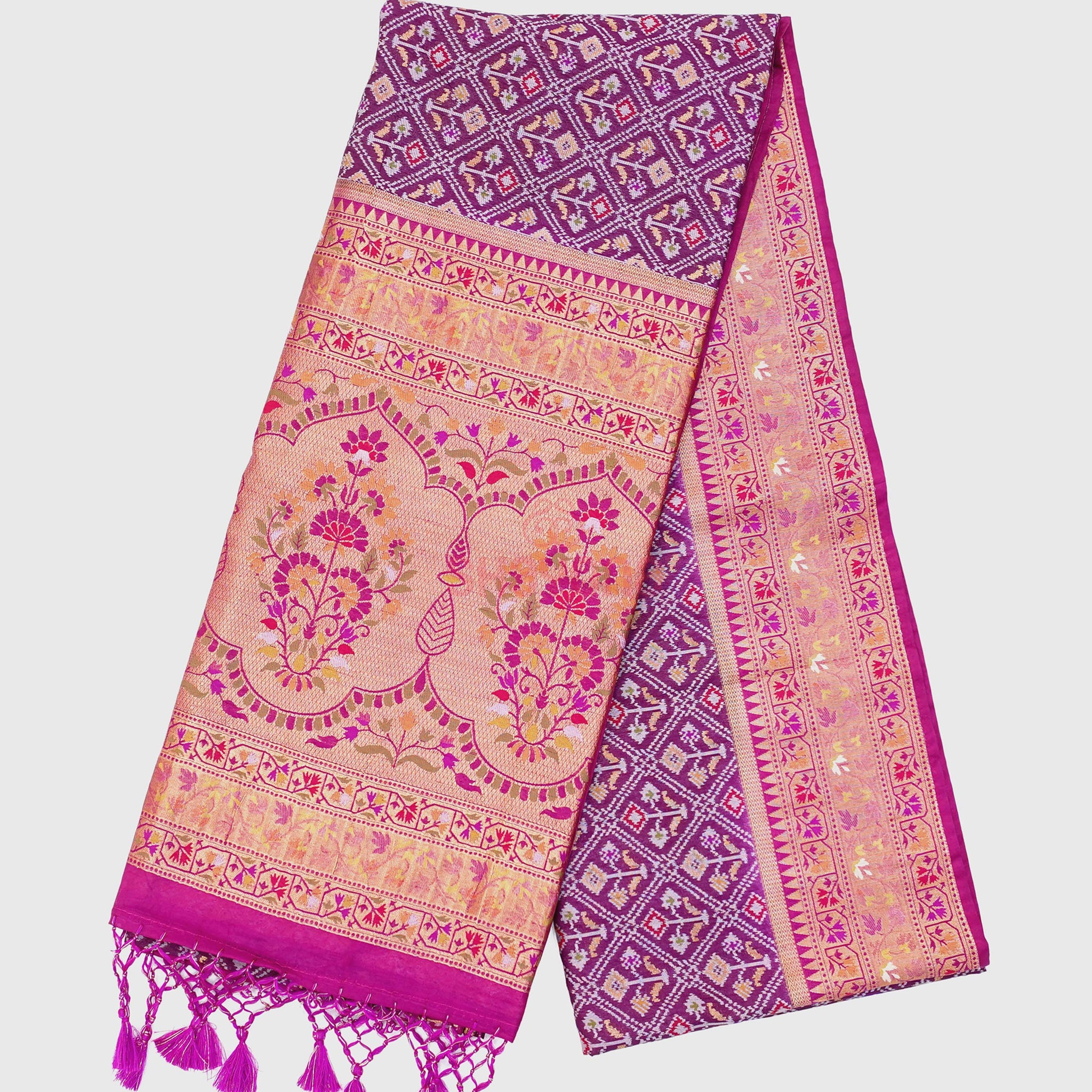 Dark Purple & Magenta Ghicha Art Silk Saree