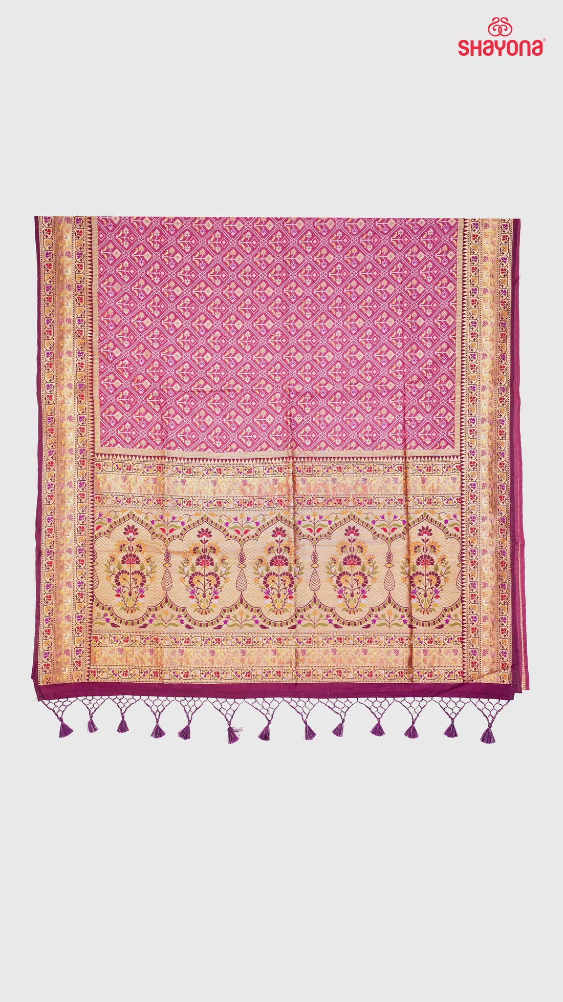 Onion & Dark Purple Ghicha Art Silk Saree