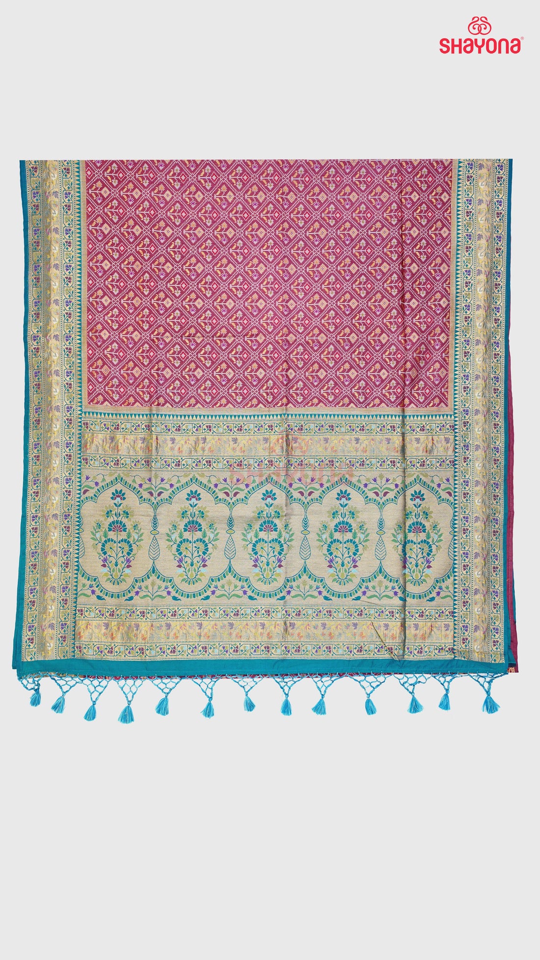 Medium Onion & Steel Blue Ghicha Art Silk Saree