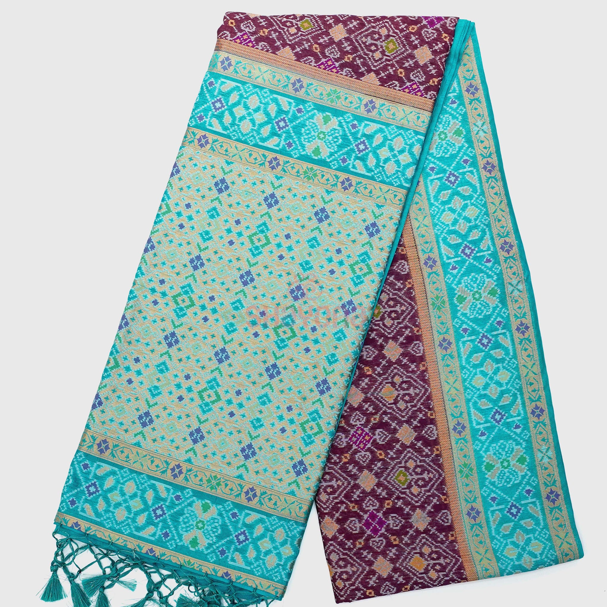 Wine & Cadet Blue Ghicha Art Silk Saree