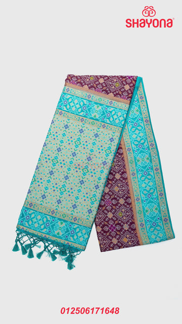 Wine & Cadet Blue Ghicha Art Silk Saree