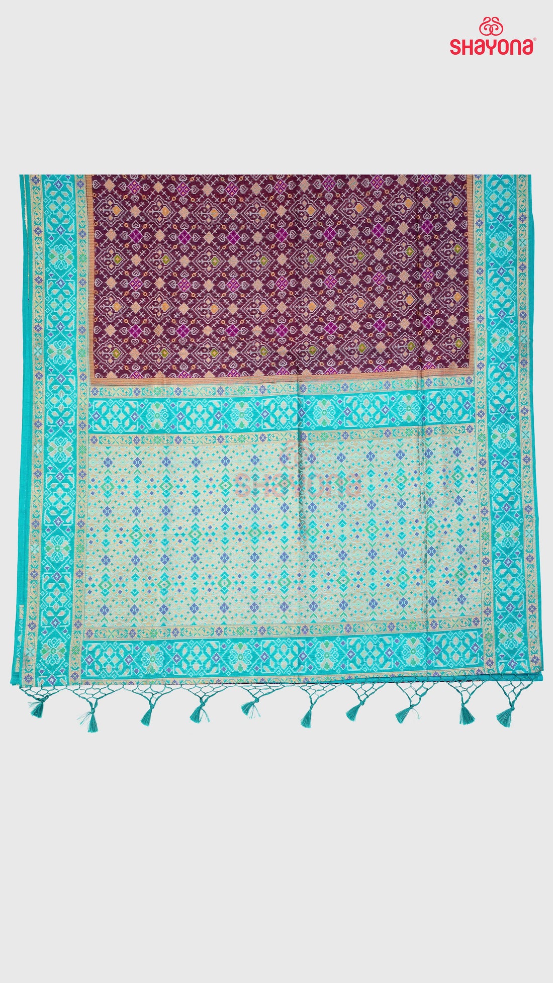 Wine & Cadet Blue Ghicha Art Silk Saree