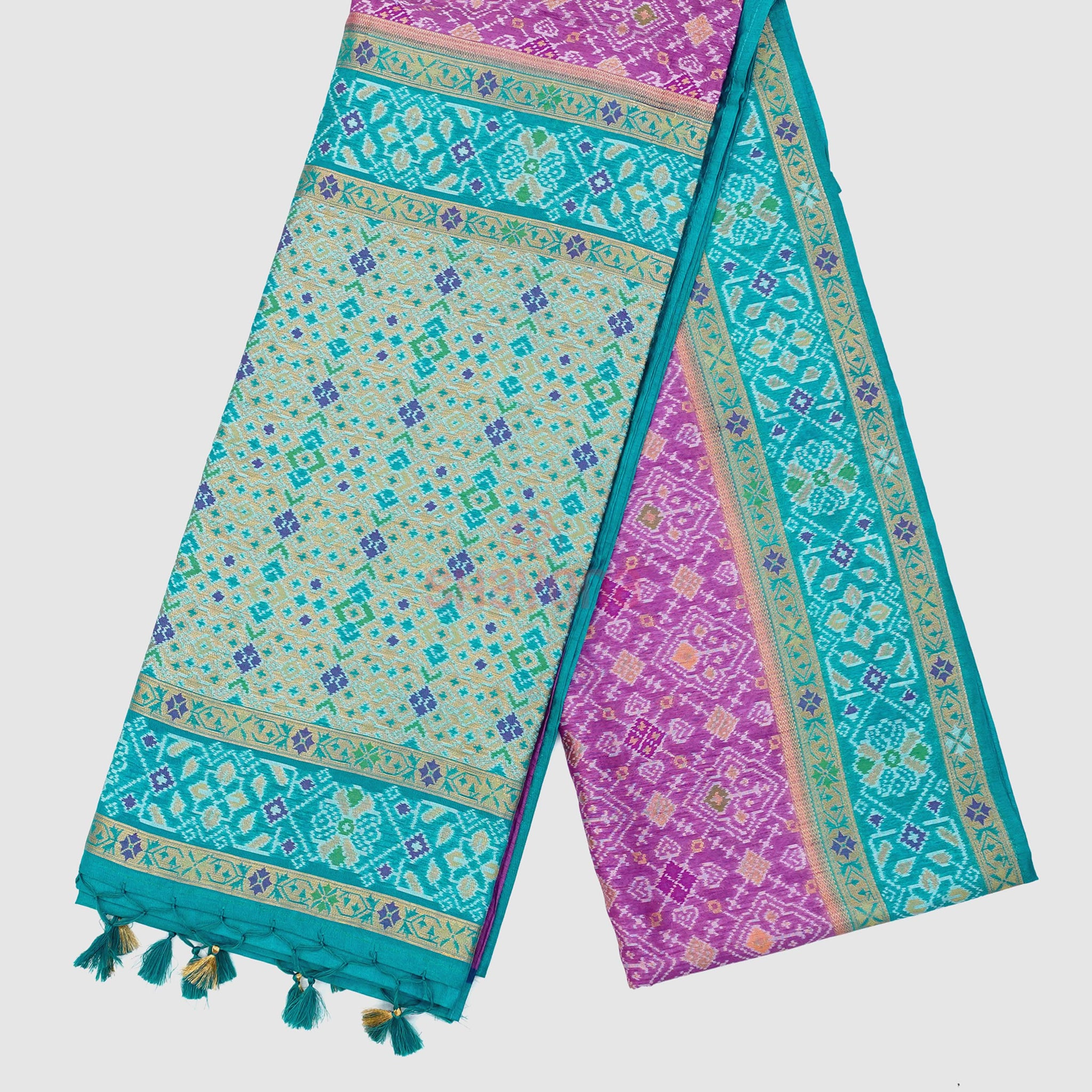 Onion Purple & Cadet Blue Ghicha Art Silk Saree