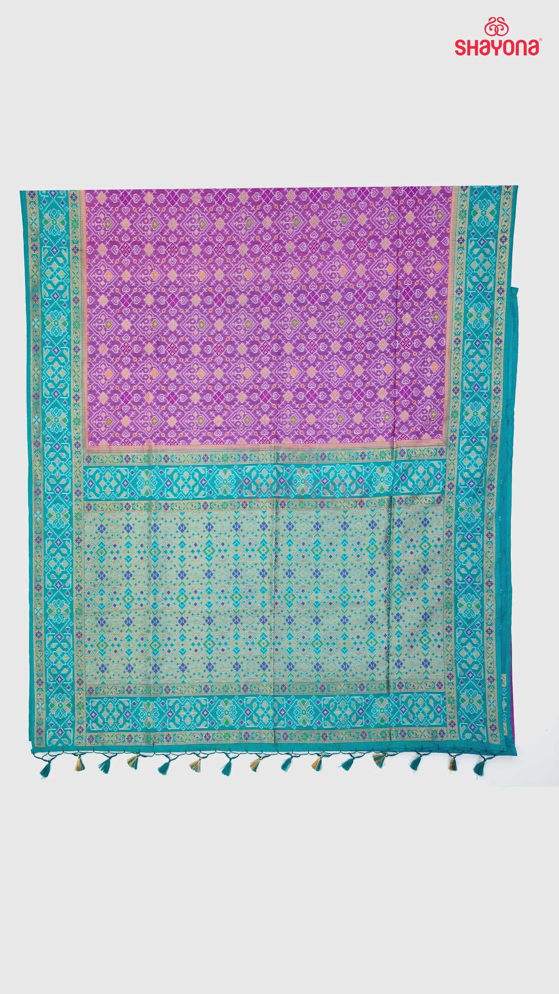 Onion Purple & Cadet Blue Ghicha Art Silk Saree