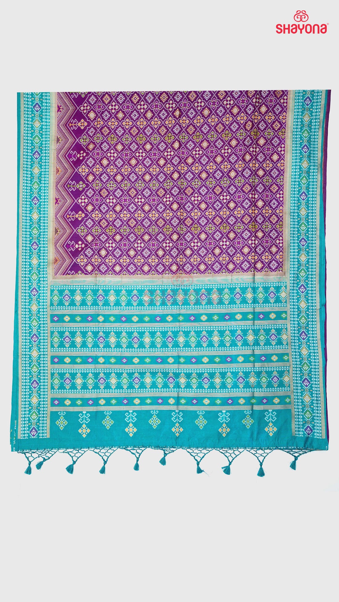 Dark Purple & Cadet Blue Ghicha Art Silk Saree