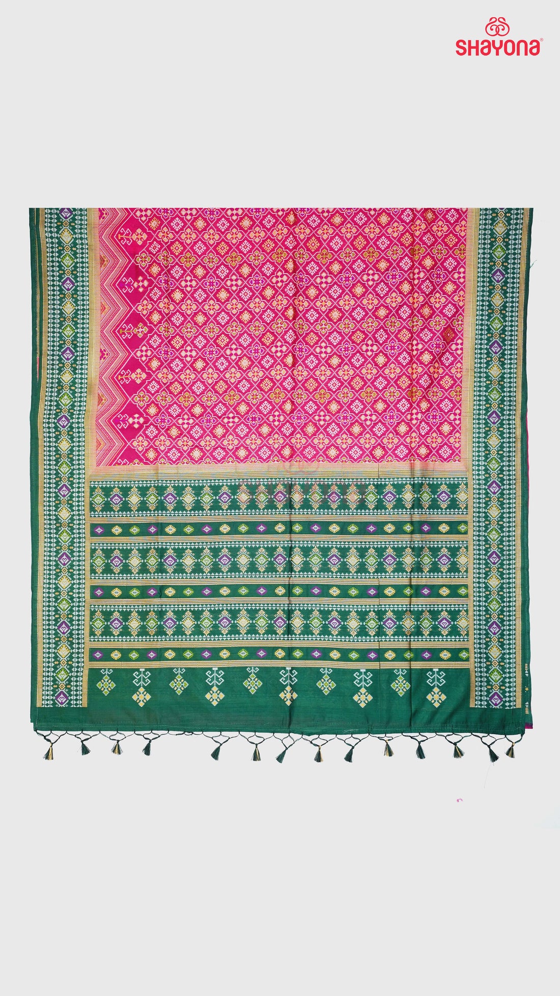 Dark Violet Red & Pomona Green Ghicha Art Silk Saree