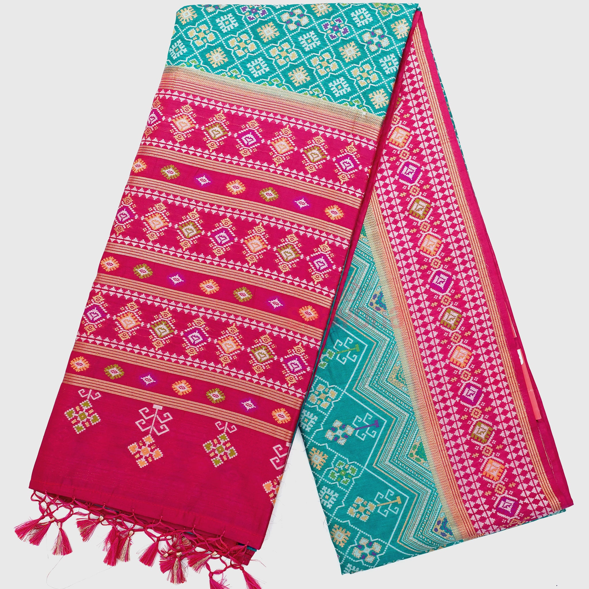 Dark Cadet Blue & Dark Violet Red Ghicha Art Silk Saree