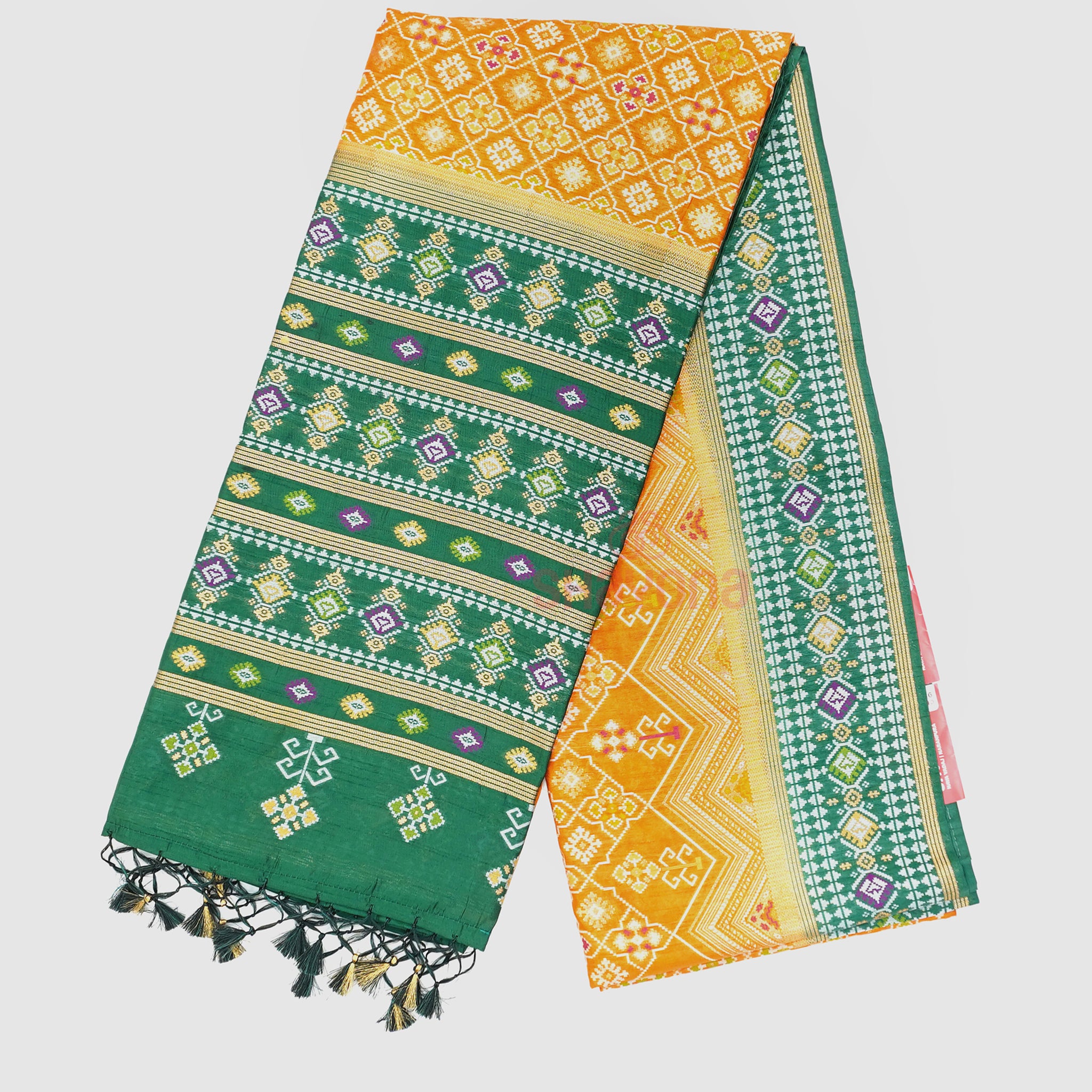 Mustard & Pomona Green Ghicha Art Silk Saree