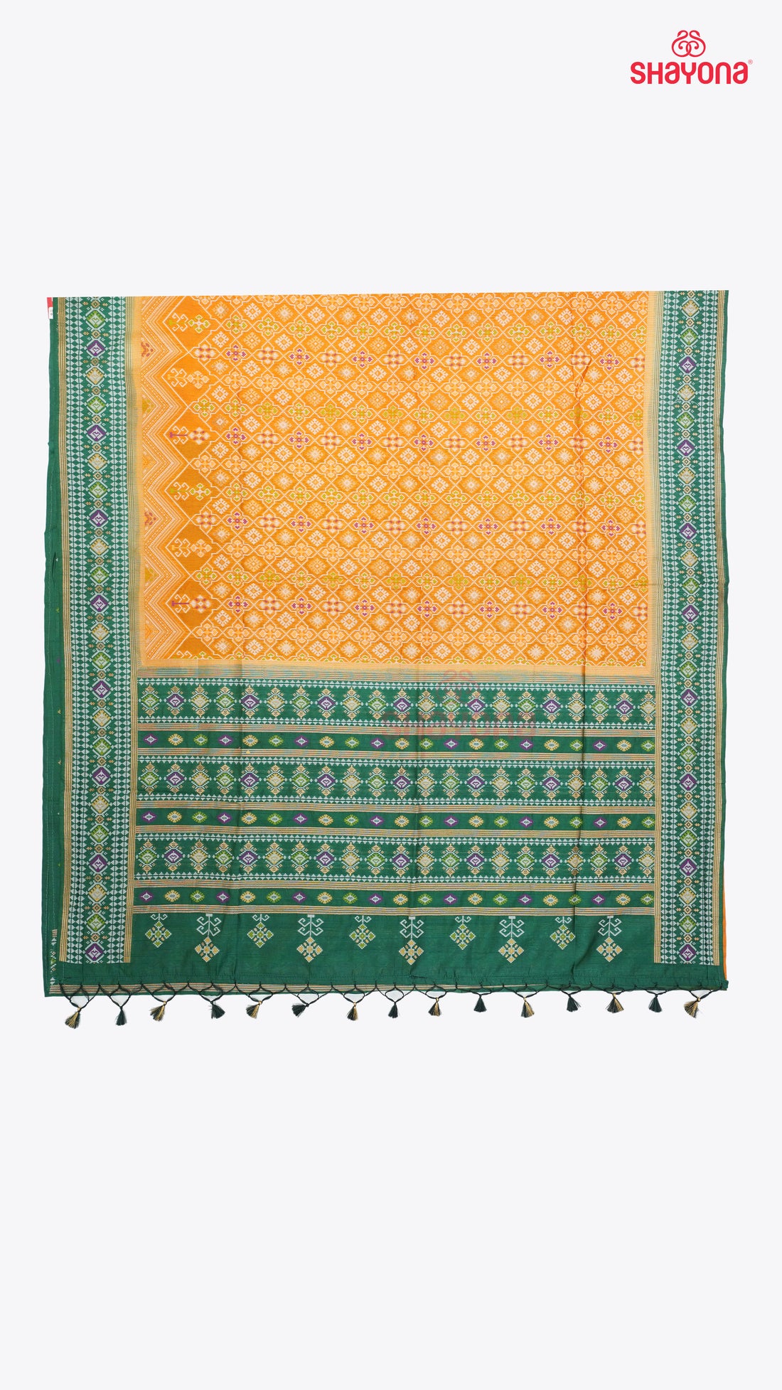Mustard & Pomona Green Ghicha Art Silk Saree