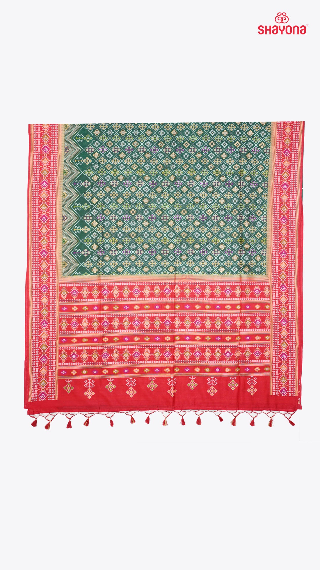 Pomona Green & Red Ghicha Art Silk Saree