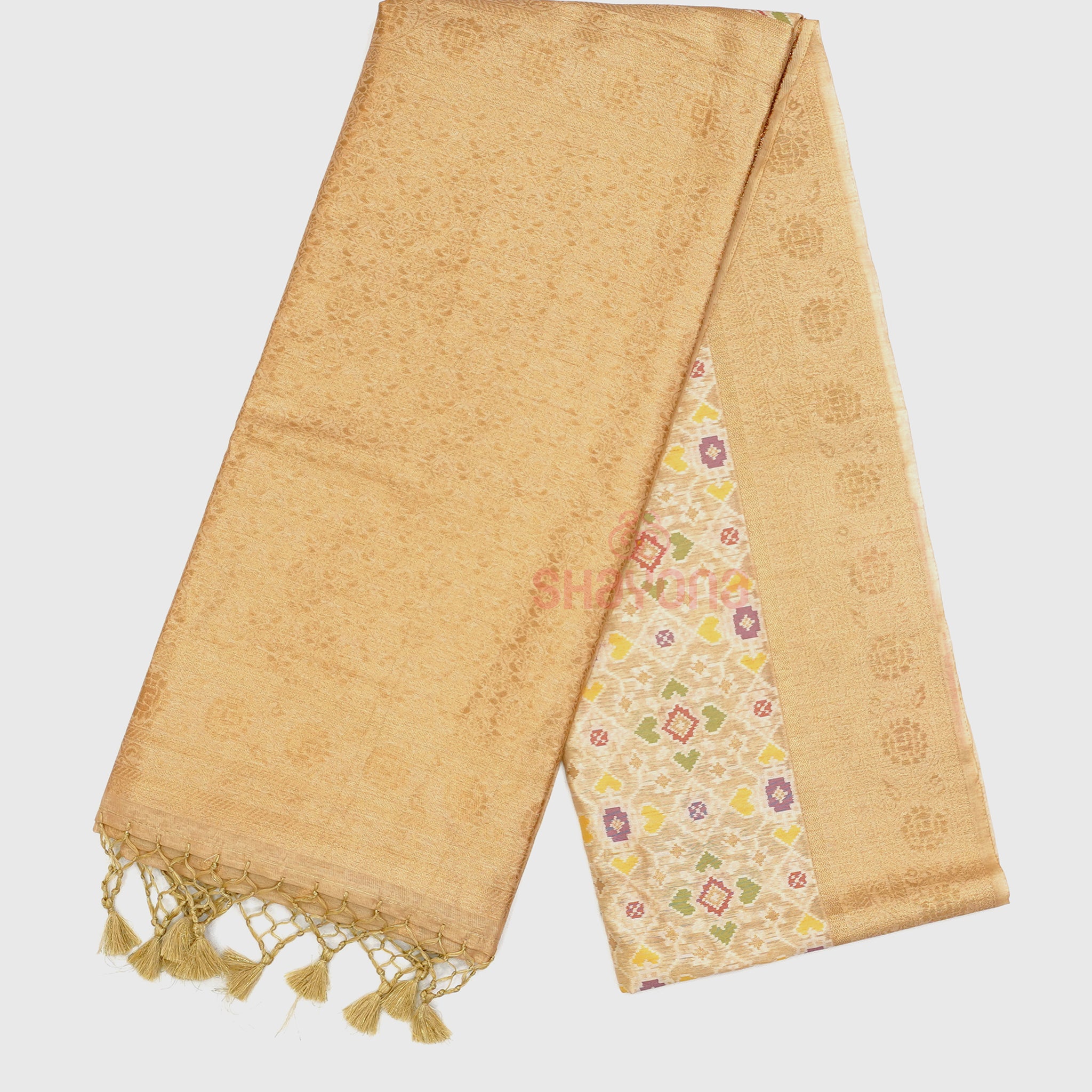 Almond-Coloured Ghicha Art Silk Saree