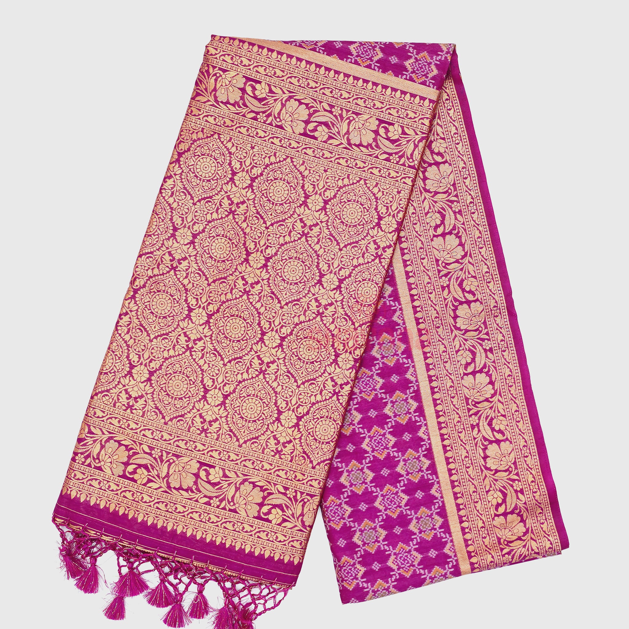 Dark Magenta Ghicha Art Silk Saree